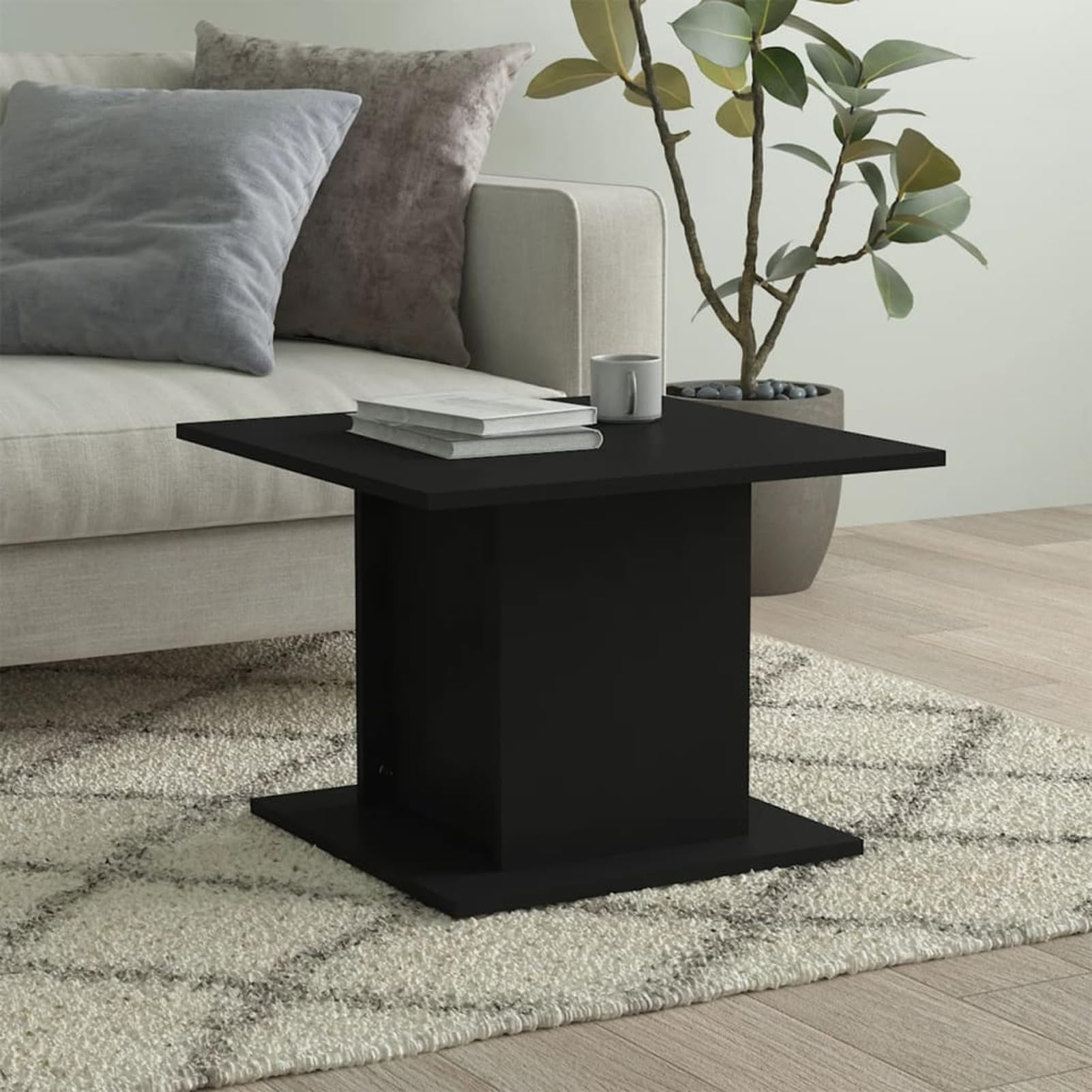 Homgoday Tavolino da caffè nero 55,5 x 55,5 x 40 cm, in legno ingegnerizzato, tavolino da tè per soggiorno, sala ricevimenti per ospiti, camera da letto e ufficio