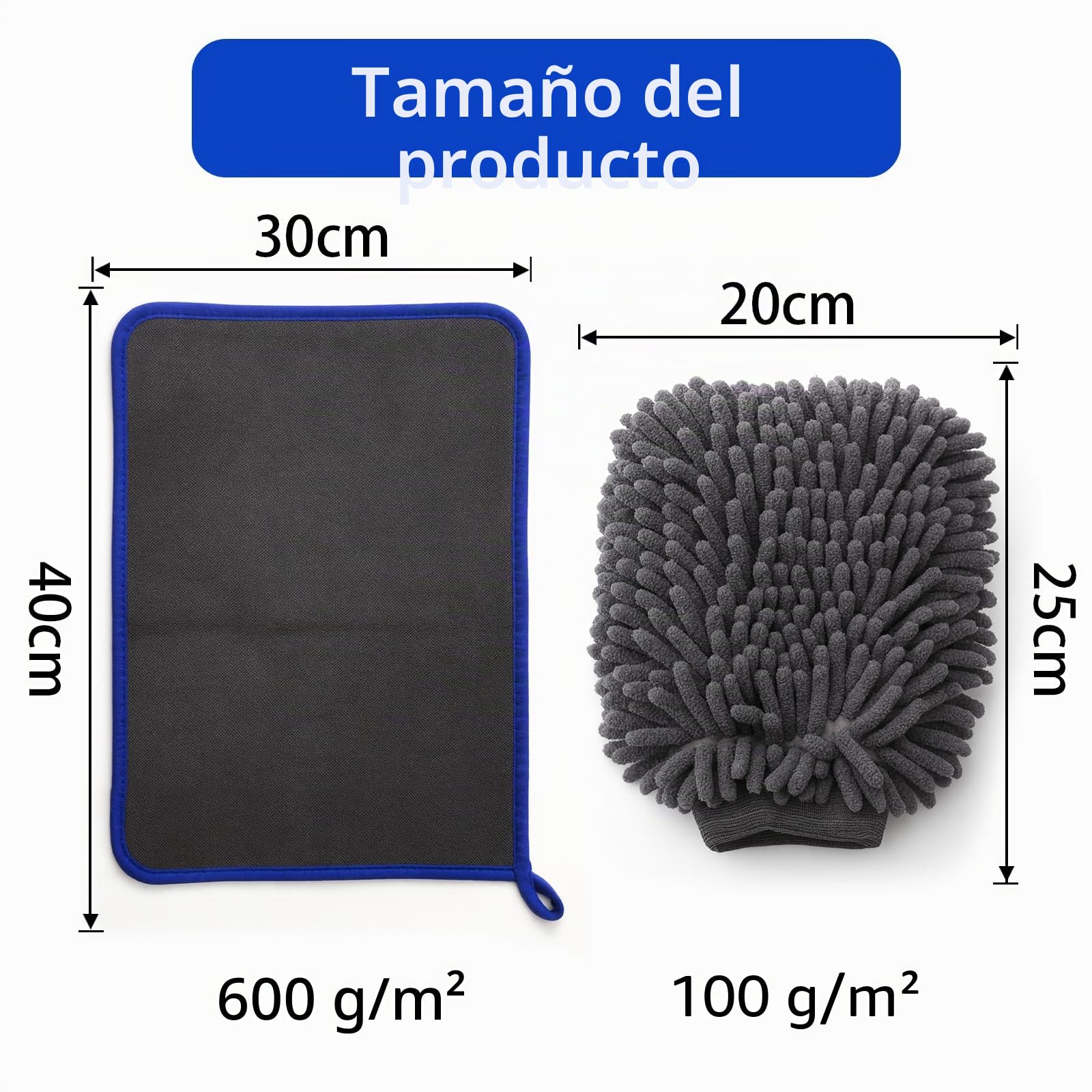 6 Piezas Kit Limpieza Coche Moto, Toalla Microfibra Coche & Guantes Lavado - 4 Piezas Bayeta Microfibra & 2 Piezas Manoplas de Secado Lavado, para el Lavado, Desempaña, Secado y Pulido
