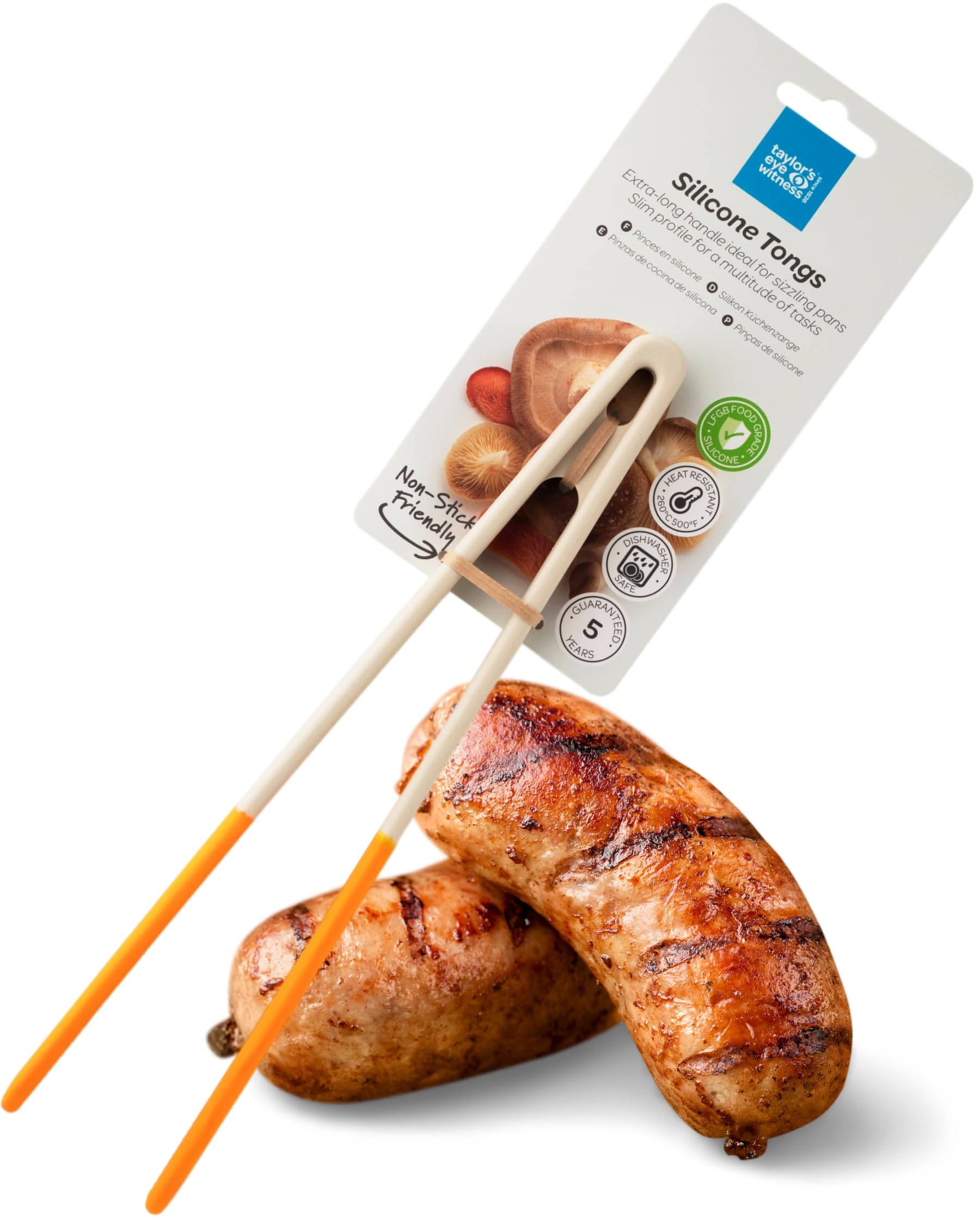 Taylors Eye Witness Large Saffron Silicone Gripping Tongs, Dishwasher Safe. Sturdy Build Non-Scratch Grip Heads