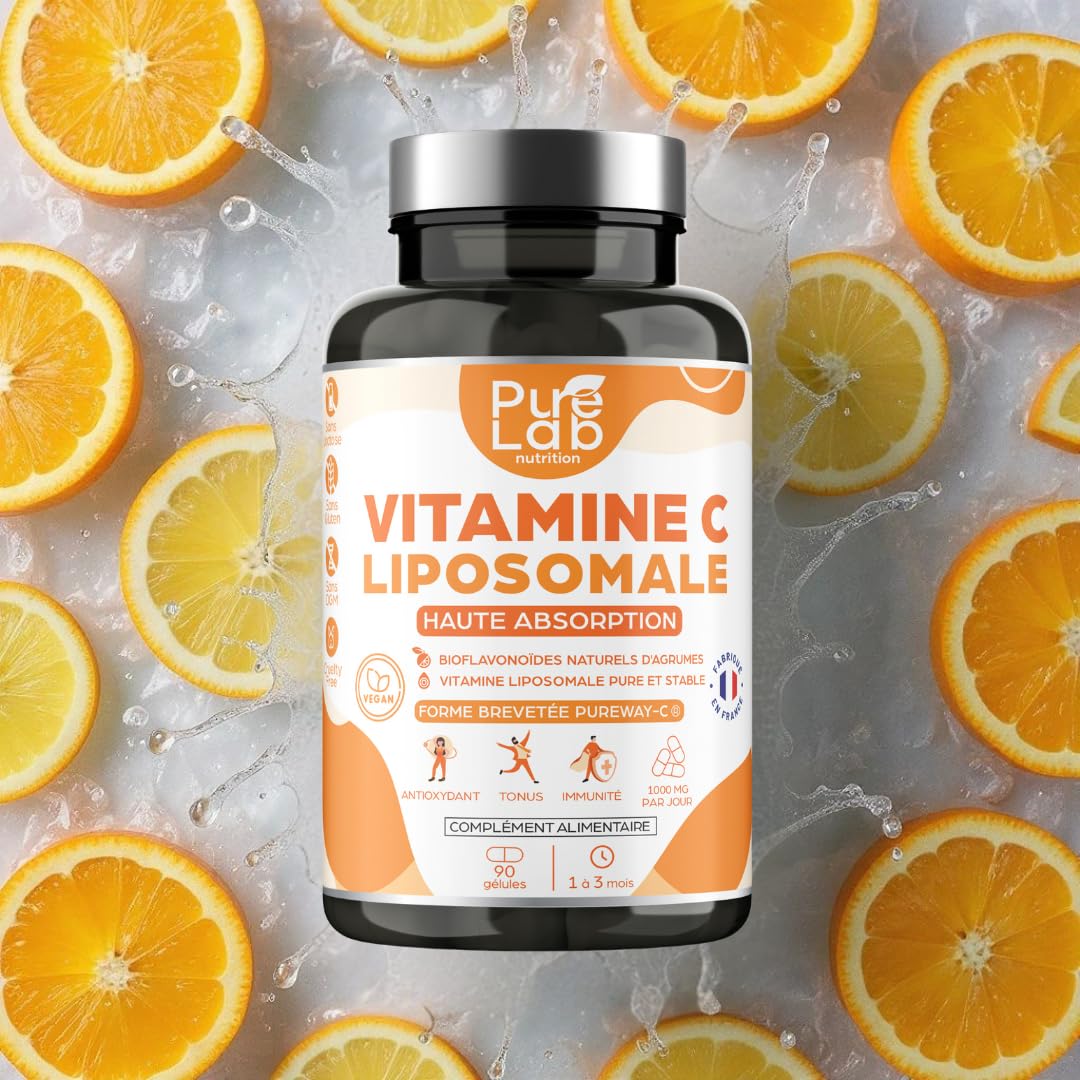 Vitamine C Liposomale 1000mg - Haute Absorption - Immunité, Antioxydant, Tonus - Formule Brevetée PureWay™ - Sans Lactose, Sans Gluten - Fabriqué en France - 90 gélules, Cure de 1 à 3 mois