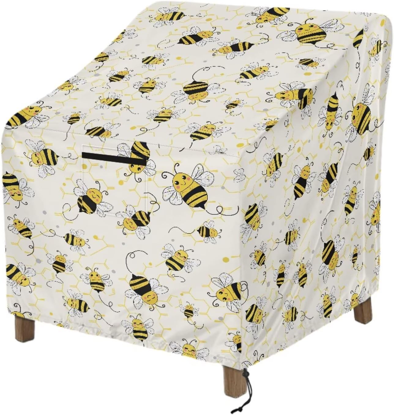 Waterproof Patio Chair Covers Bee Daisy Printed Wind-Proof Dust Proof Chair Covers Outdoor Lawn Patio Furniture Covers with Air Vents