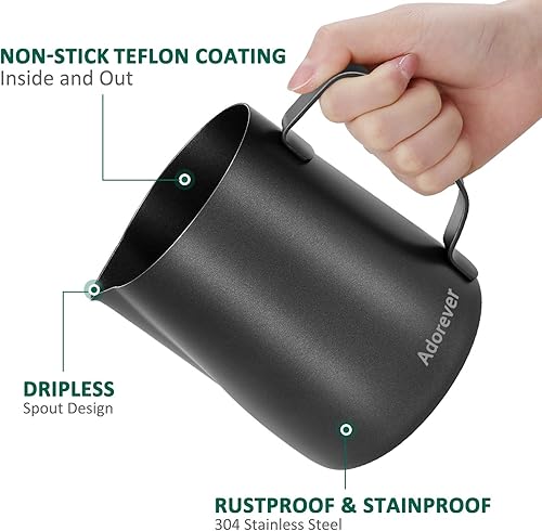 Miniatura 25 de Jarra espumadora de leche de 350 ml, 600 ml, 900 ml, 1500 ml y 2000 ml (12 onzas, 20 onzas, 32 onzas, 50 onzas y 66 onzas), de acero inoxidable