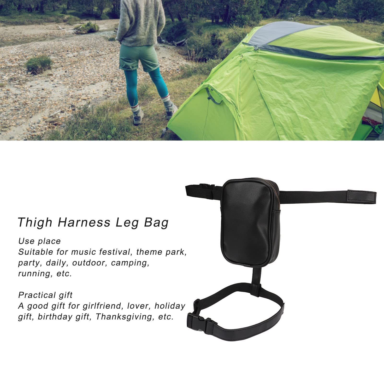 SUNGOOYUE Thigh Bag, PU Leather Large Capacity Waterproof Leg Harness Bag Leg Purse for Daily Outdoor (Black) - Image 3