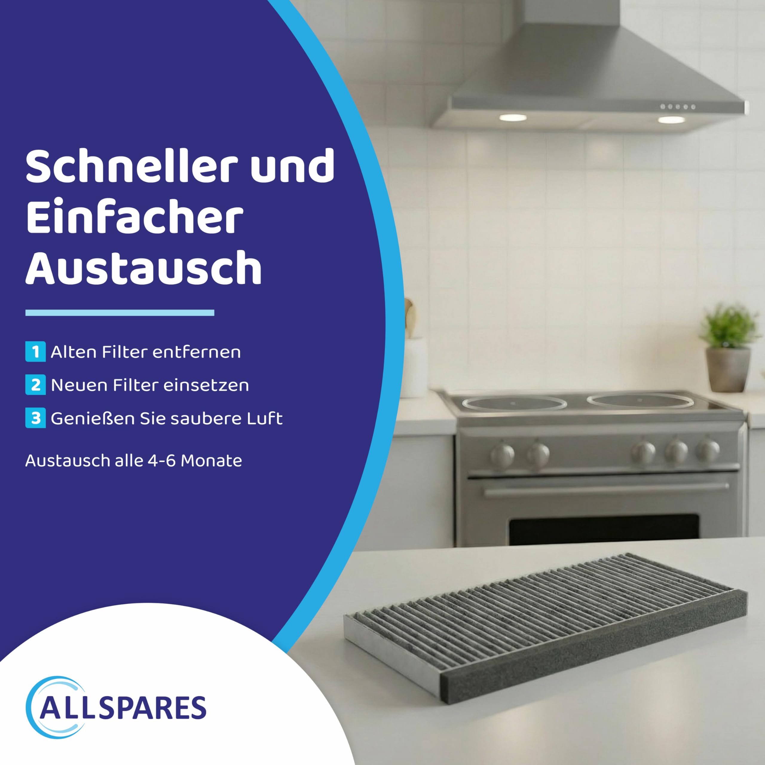 2x AllSpares CleanAir Aktivkohlefilter geeignet Siemens 9001028224, FC60, 9001588129 | Bosch DSZ4545, DSZ4551 | Neff D46BR12X0, 11025805, 11008080, 17006837 für Dunstabzugshauben | 455x203x23 mm