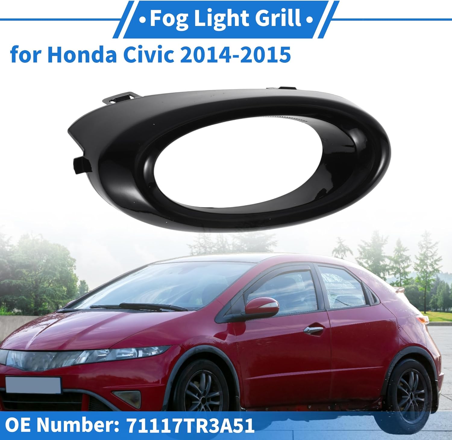Front Left Fog Light Grill for Honda Civic 2014-2015 Front Lower Bumper Fog Light Cover Inserts No.71117TR3A51 Black ABS 1 Pc - Image 2