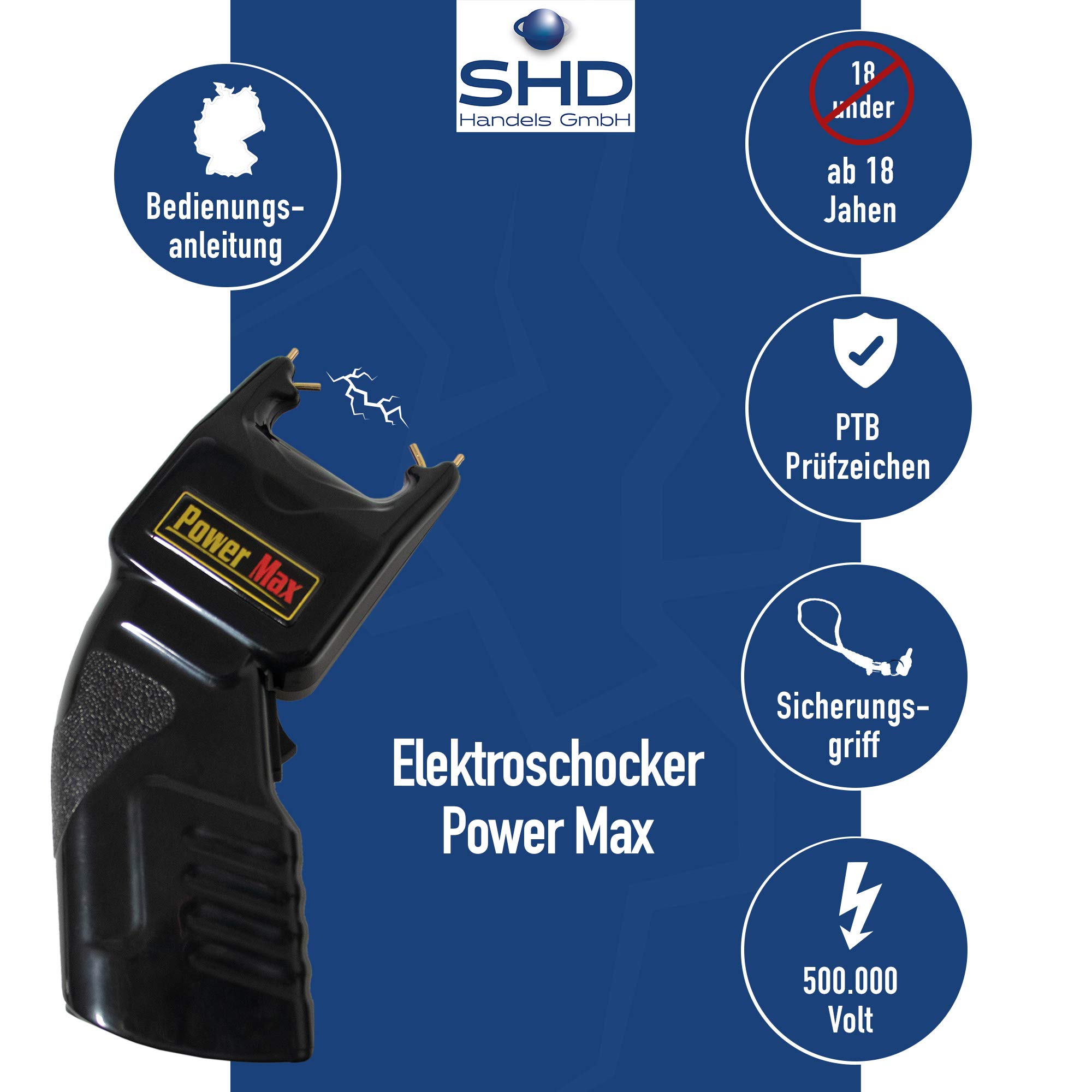 SHD: Elektroschocker mit 500.000 Volt | Powermax - mit PTB Zulassung zur Tierabwehr