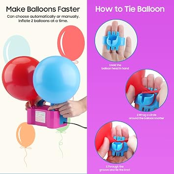 OWill Electric Balloon Pump UK,Portable Balloon Pump with Dual Nozzle Balloon Inflator (AC220-240V 600W),Balloon Machine for Fast Easy Bulk Balloons Filling