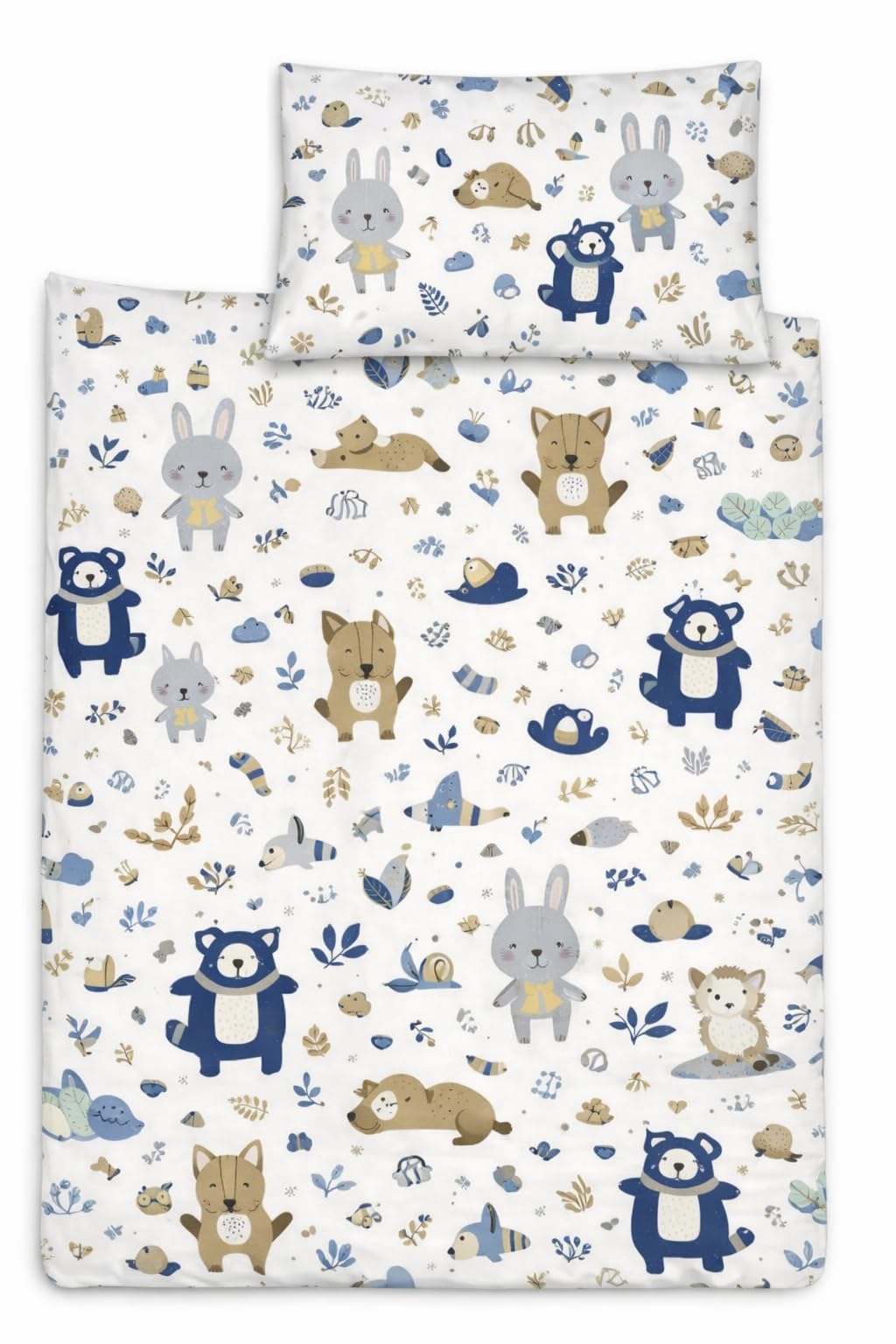 Baby Cot Bedding Set 120x90cm – 2pc Organic 100% Cotton Duvet Cover & Pillowcase for Cot Bed, Toddler, Breathable (Animals Navy)