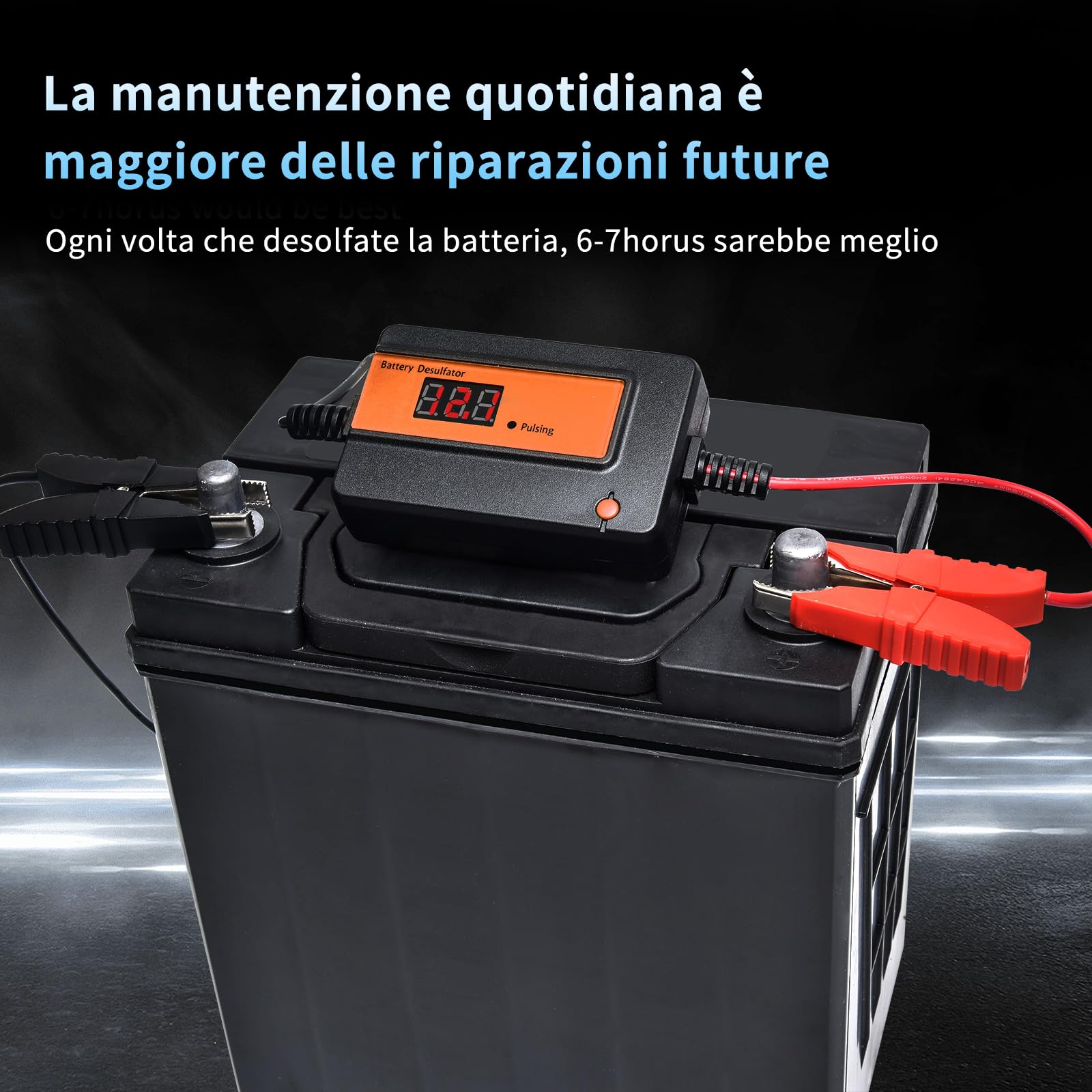 Desolfatore Automatico per Batterie al Piombo-Acido GEL, AGM, SLA, 12-48V,400AH, con Clip Grandi, per Auto, Camion, Moto, ATV, Barche, Pannello Solare (arancione)
