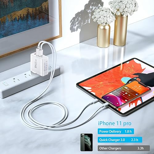 Miniatura 5 de iSeekerKit - Cargador USB C, paquete de 2 unidades, 30 W, 3 puertos, tipo C, bloque de carga con PD 3.0 + 5 V/2.4 A, plegable, USB C, enchufe