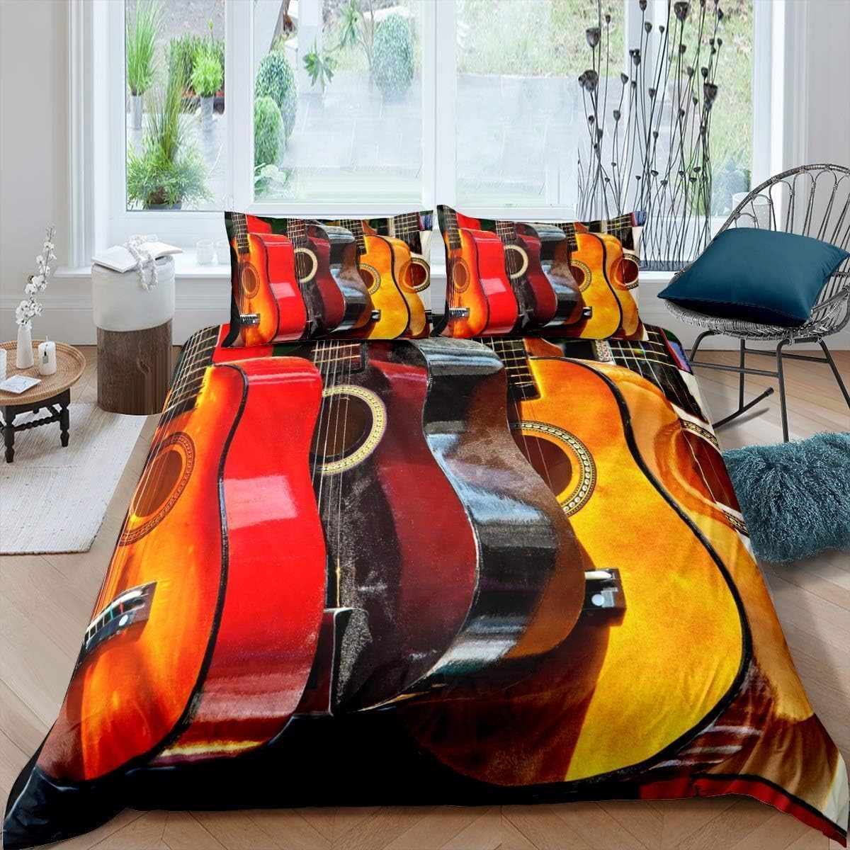 Pościel z wiolonczeli, 3-częściowa, poszwa na kołdrę 200 x 200 cm, instrument muzyczny, druk 3D, zestaw pościeli z miękkiej mikrofibry z zamkiem błyskawicznym i 2 poszewkami na poduszkę 80 x 80 cm, C