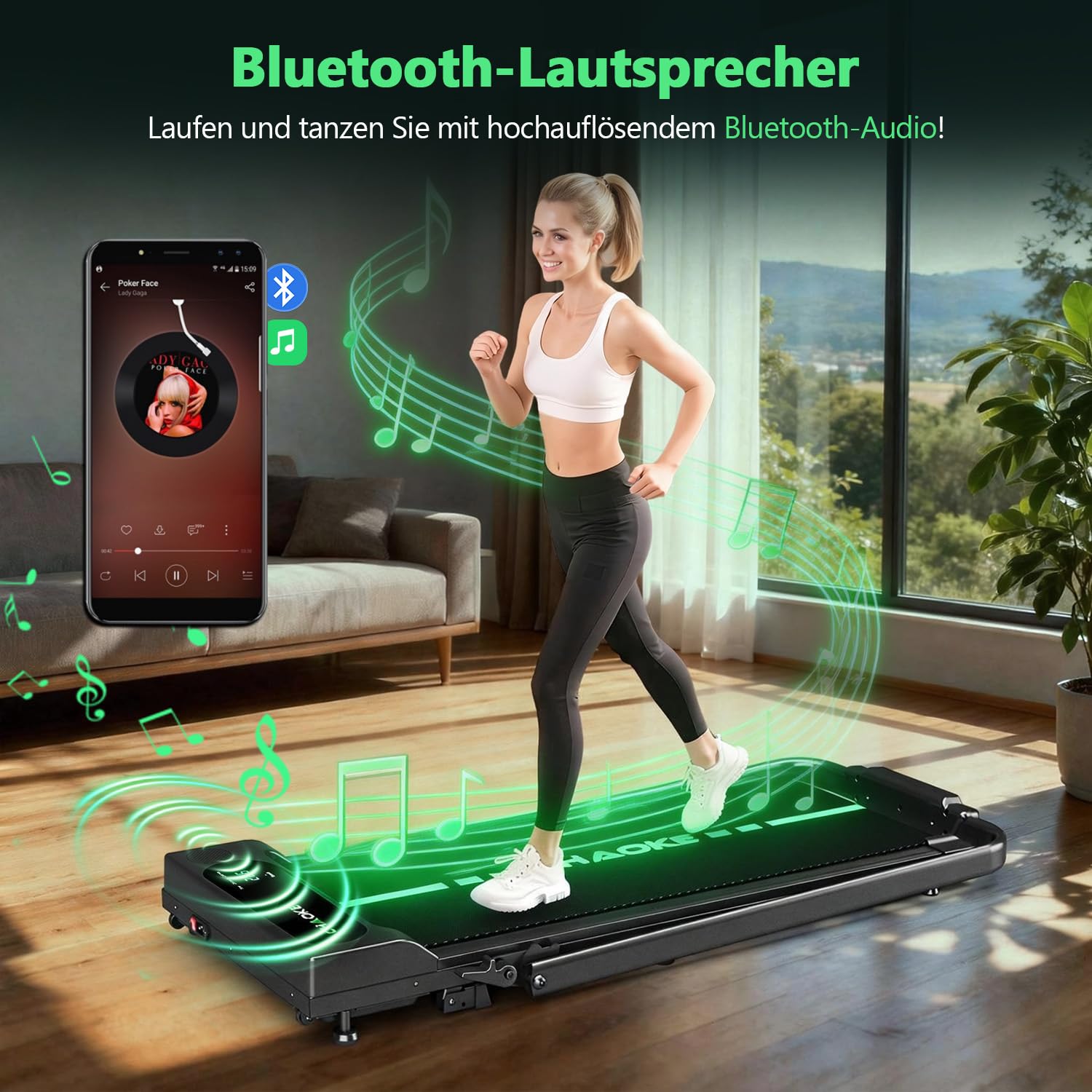 2026 Laufband für Zuhause mit App, Leises Laufband bis 12km/h mit Lautsprechern, 5-in-1 Walking Pad klappbar mit 2,75HP Motor, Treadmill mit 9% Steigung, LCD-Anzeige, Gelenkschonend, Bis 160KG