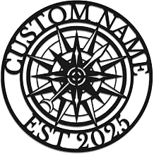 Senyer Custom Family name Nautical metal sign personalized Vintage Rose Compass Metal Monogram Sign Metal wall hanging Christmas Gifts Style-4