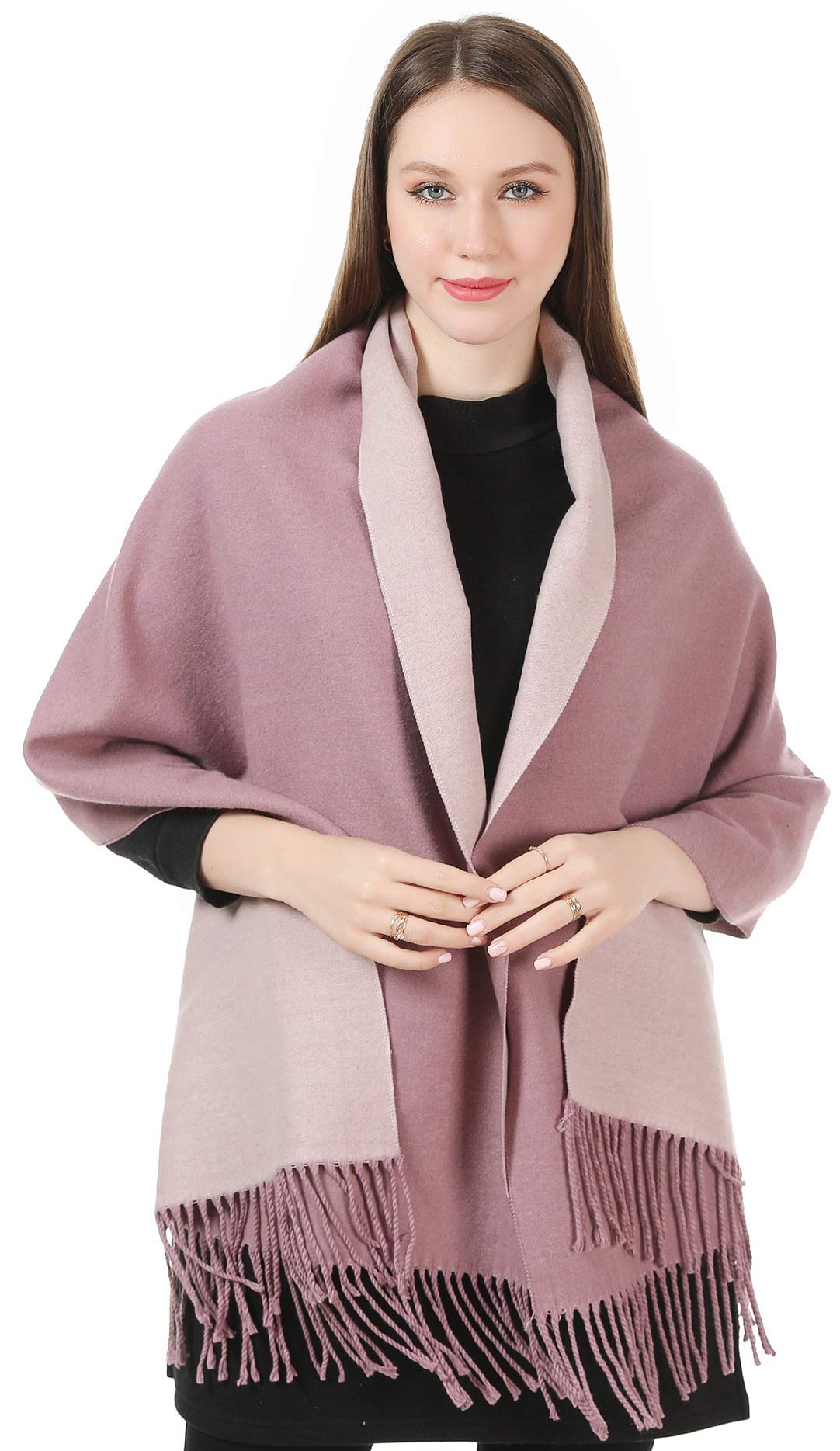 World of Shawls Winter Scarf Pashmina Shawl Wrap for Women Ladies Long Large Warm Thick Reversible Blanket Scarves (Lavender and Power Pink)