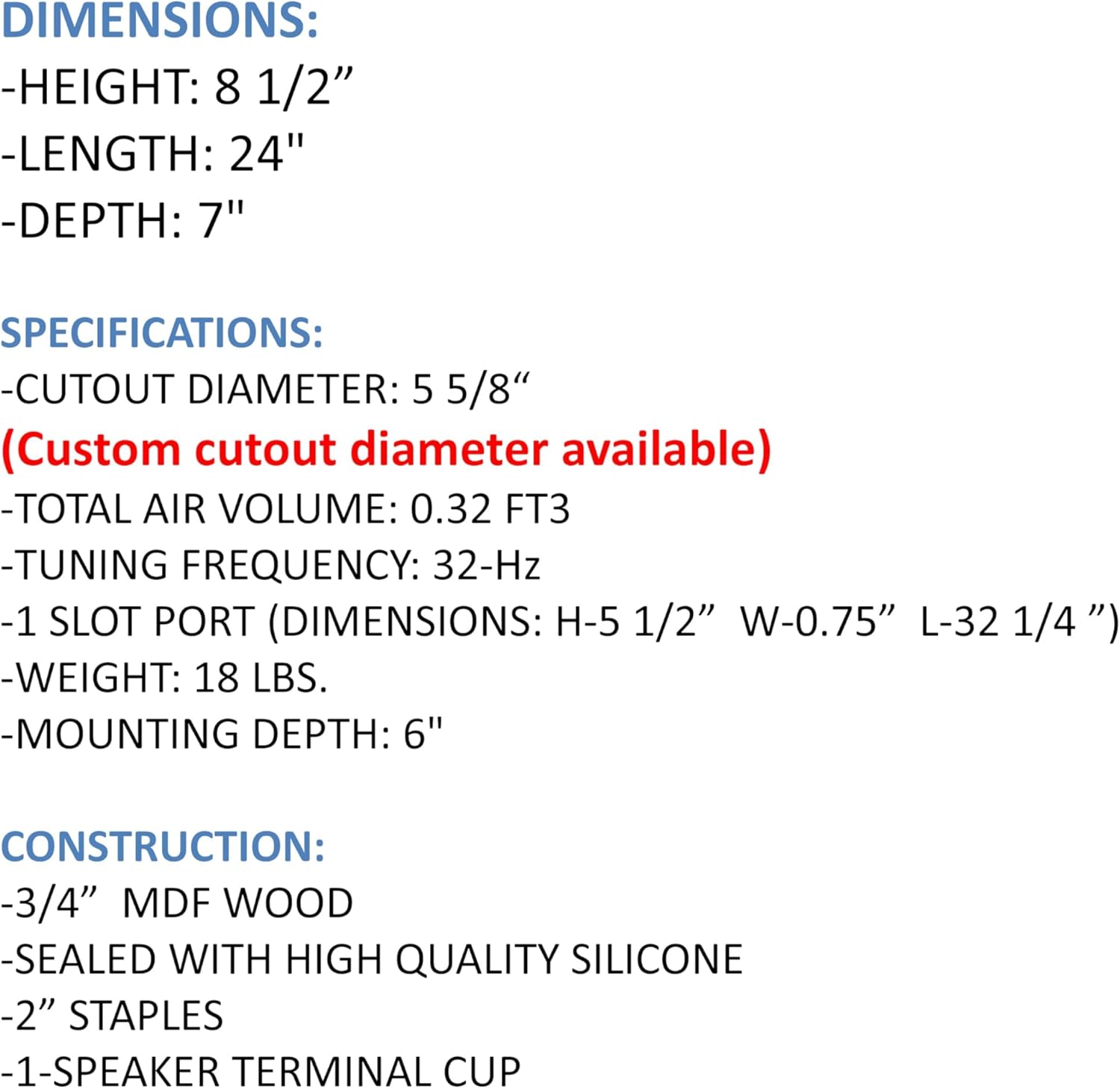 Generic 32hz Single 6.5 Speaker Box Ported Sub Box Subwoofer Enclosure Ground Shaker