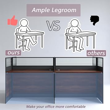 4 Person Standing Office Desk with Built-In Outlet,94.5 Inch Cubicle Desk Workstation with Privacy Panel & Wire Grommet,Large Gaming Study Writing Table for Home/Office (Walnut+Black, 94.5 Inch)