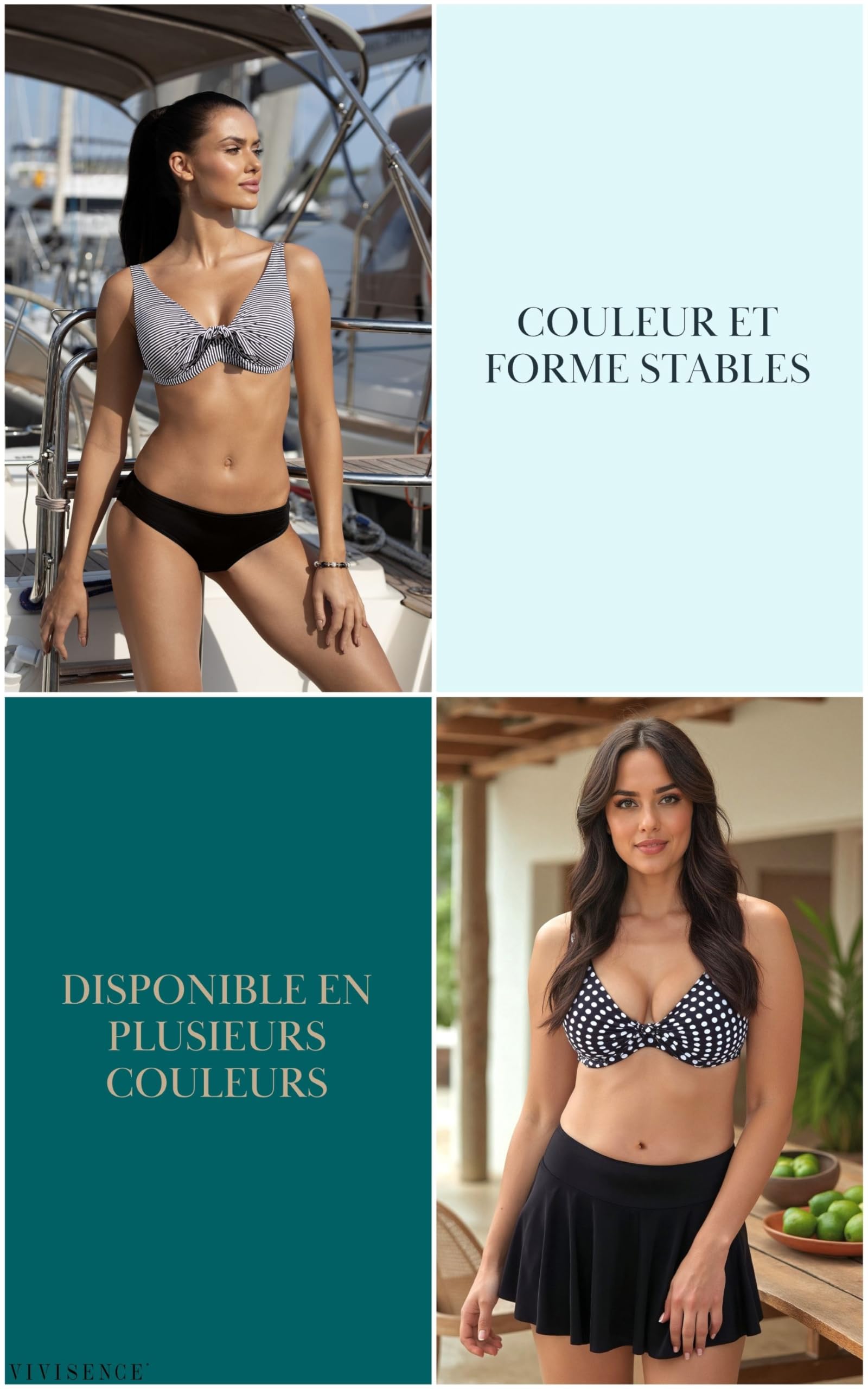 VIVISENCE 3203 Top De Bikini À Rayures Top Qualité Style Classique