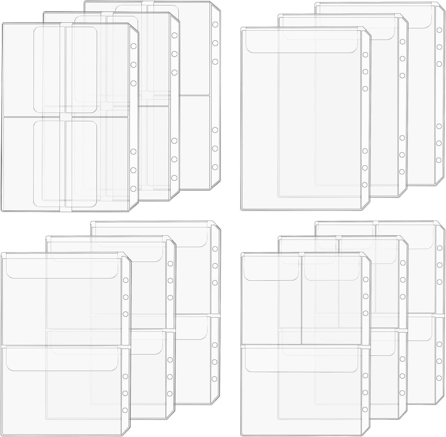 A5 Binder Inserts, 12 Pcs A5 Size 6 Holes Binder Pockets, Waterproof Inserts Sleeves Premium Clear Binder Zipper Folders Document Filing Bags for 6-Ring Notebook Binder Transparent Loose Leaf Bags