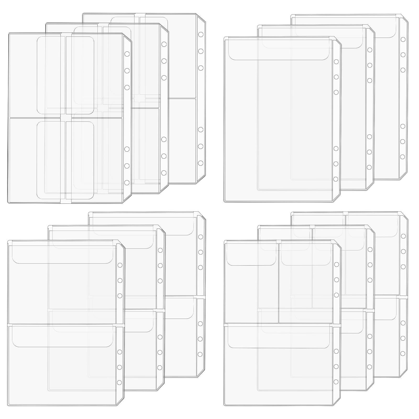 A5 Binder Pockets, 12 Pcs A5 Size 6 Holes Binder Inserts, Waterproof Inserts Sleeves Premium Clear Binder Zipper Folders Document Filing Bags for 6-Ring Notebook Binder Transparent Loose Leaf Bags