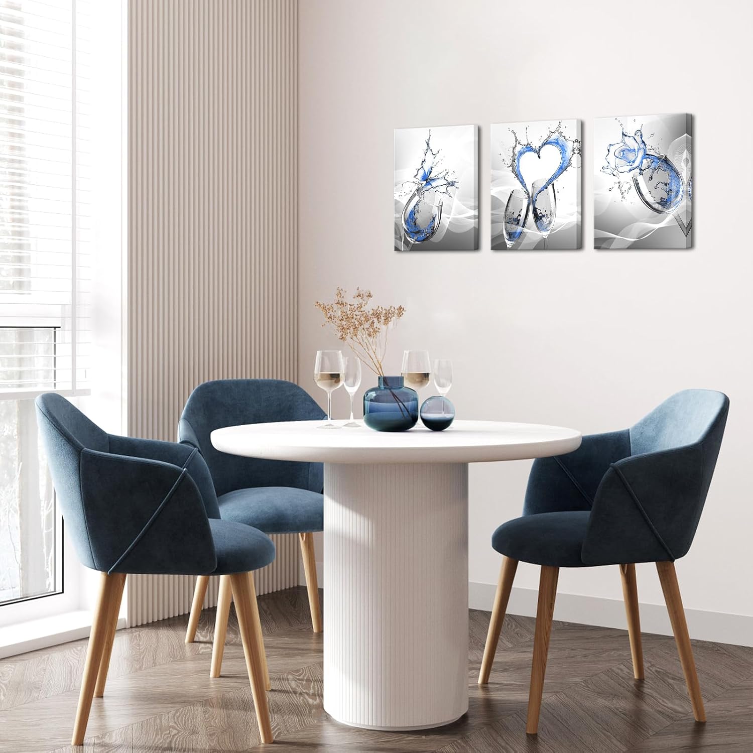 Artmyharbor Kitchen Pictures Canvas 3 Pieces Wall Art Wine Bar Decor for Home Kitchen Decoration Navy Blue 12x16inches