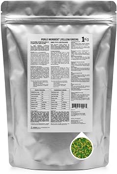 Perle Morbide Yellow Green Soft Bird Food 1Kg Comida para Pajaritos, Complete Extruded Diet for Canaries, Finches, Parakeets, Goldfinches, Lady Gouldians Vitamin-Rich & Digestible Formula