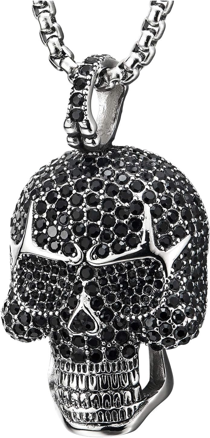 Large Steel Sugar Skull Pendant Necklace with Cubic Jamaica Ubuy