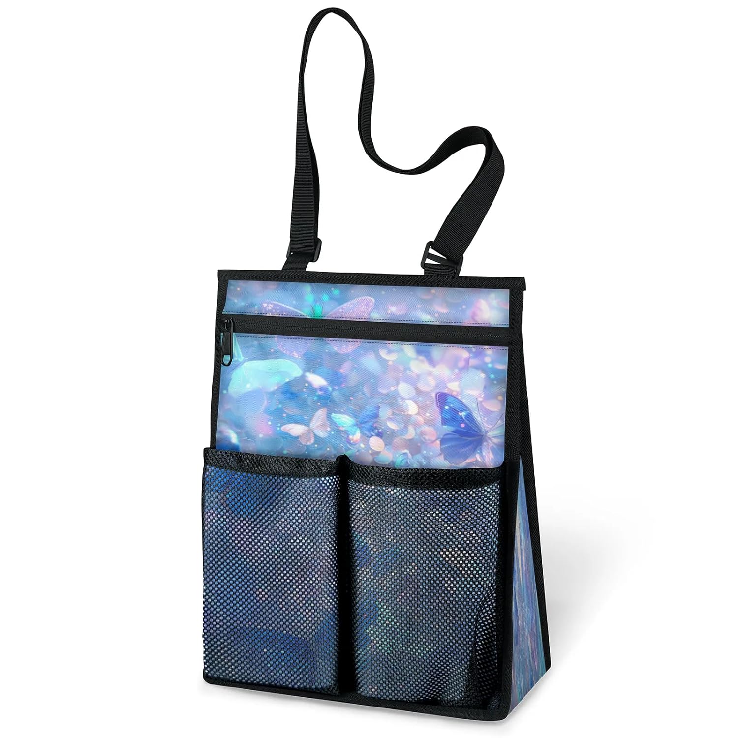 Ourtheme Butterflies Pattern Portable Shower Bag for Travel Gym Camp Beach Tote Shower Caddy Bags Hanging Toiletry Organizer