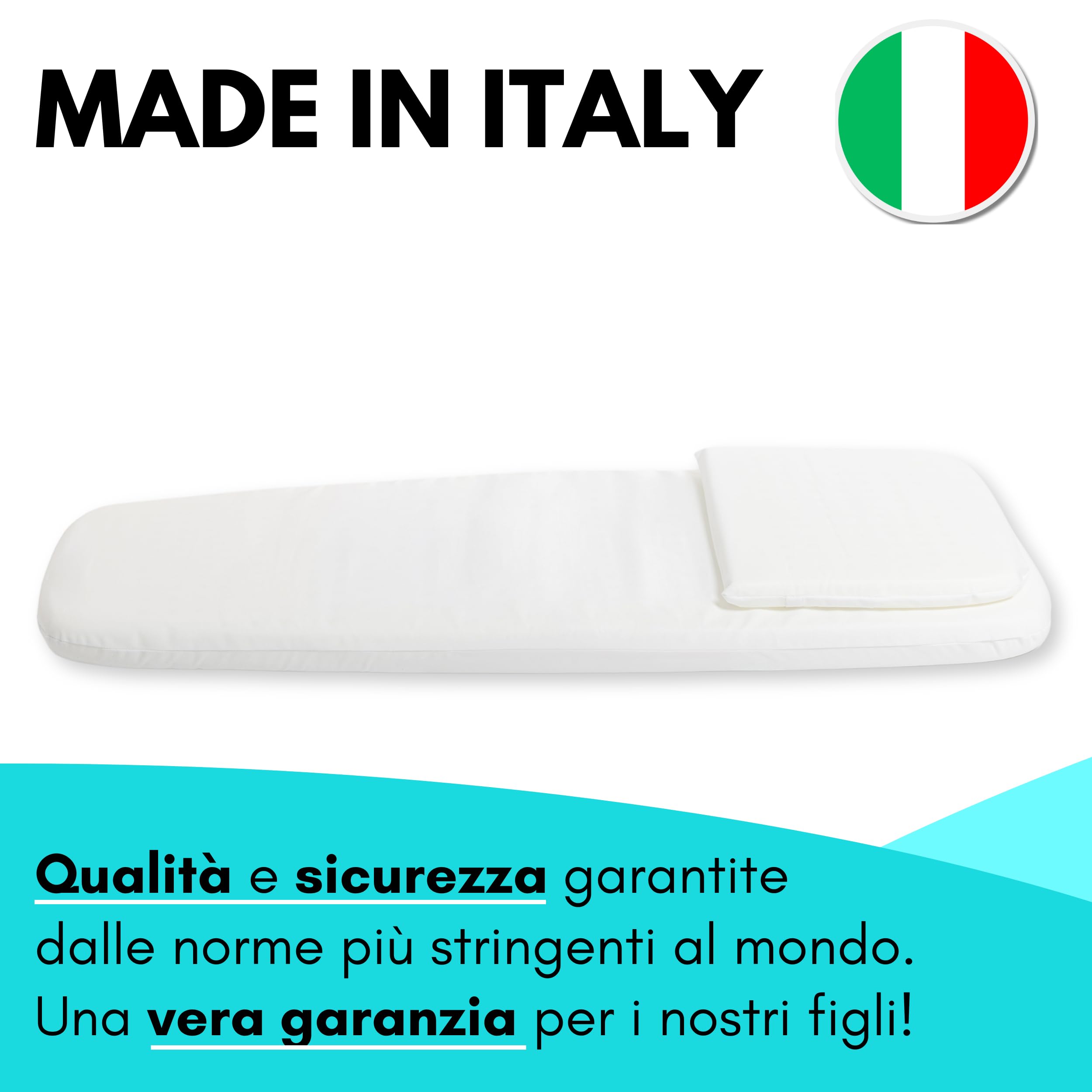 Materasso Carrozzina Made in Italy-Culla Neonato-Lettino Bambino-Passeggino Trio-Cuscino Neonati-Cuscino Compreso- Letto Prima Infanzia- Materassino Universale Antisoffoco 72 x 32/26cm