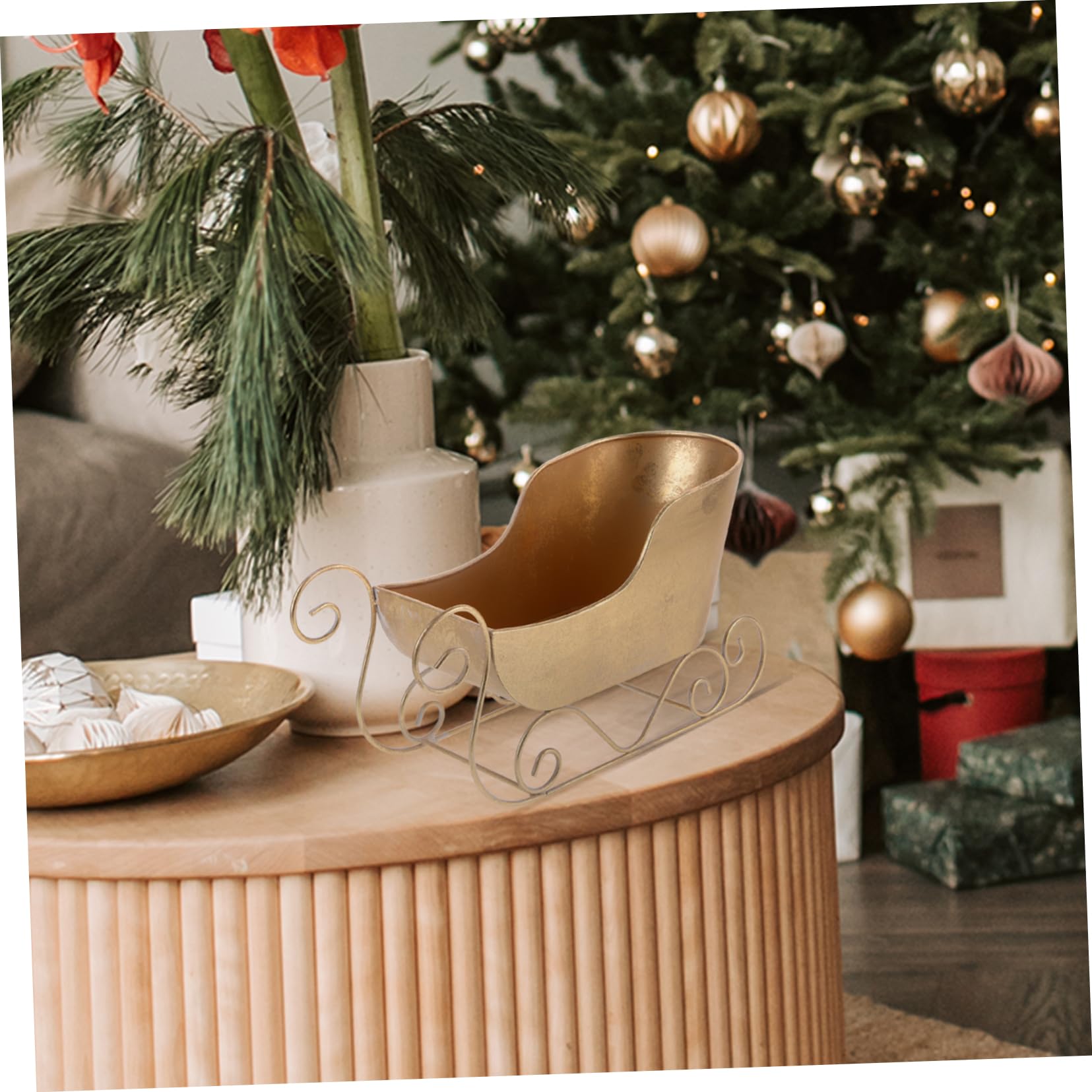 Amosfun Klassische Eiserne Schlitten Ornament Weihnachtsdekoration in Gold für Besondere Anlässe und Festliche Weihnachtsfeiern als Dekorativer Schmuck