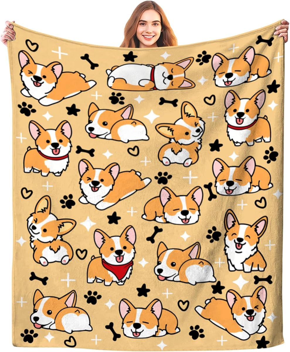Cute Corgi Blanket Bedding Soft Lightweight Flannel Throw Blankets for Kids Adults Bedroom Living Room Sofa Gifts 50"X40"