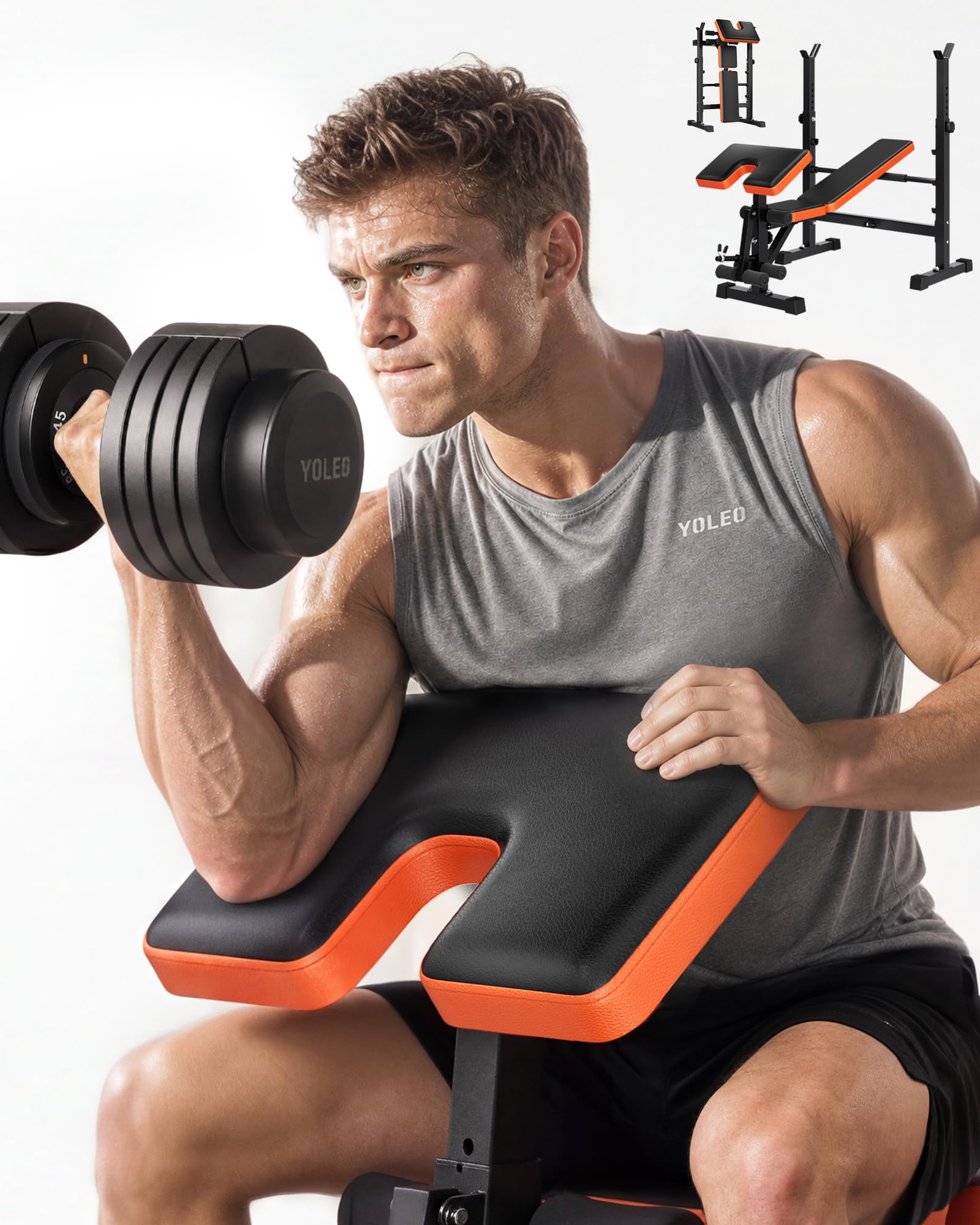 6 in 1 Weight Bench Set for Home Gym, Adjustable & Foldable Weight Bench, Workout Bench with Squat Rack for Bench Press Sit up Incline Flat Decline