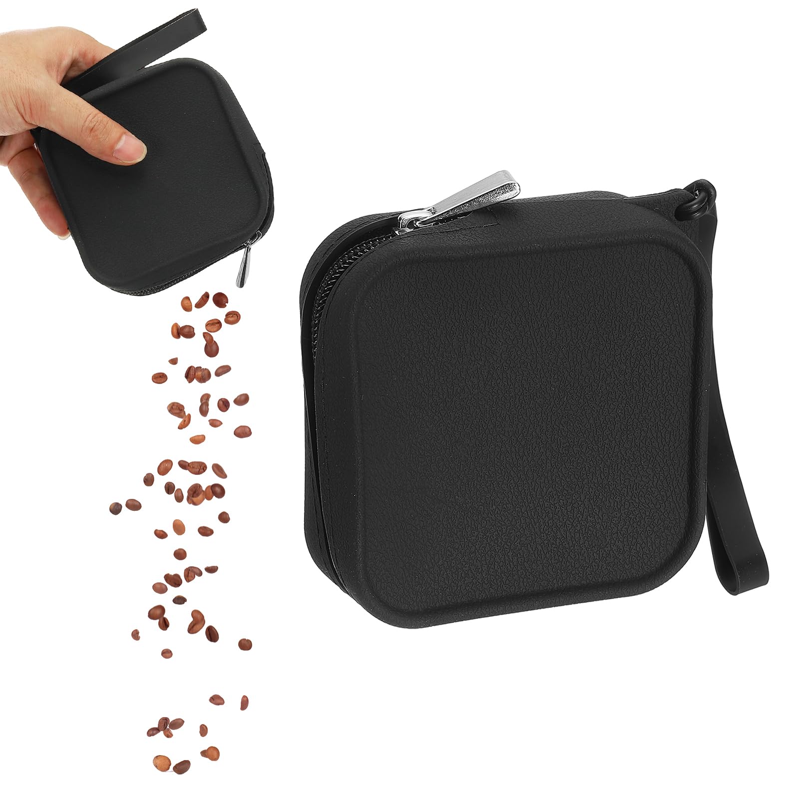 sourcing map Silicone Dog Treat Pouch, Auto Closure, Pocket Size, Portable Walking Bag for Dog and Cat 4x4 Inch (Black, 1Pcs), Intended for Pet Travel/Training/Walking