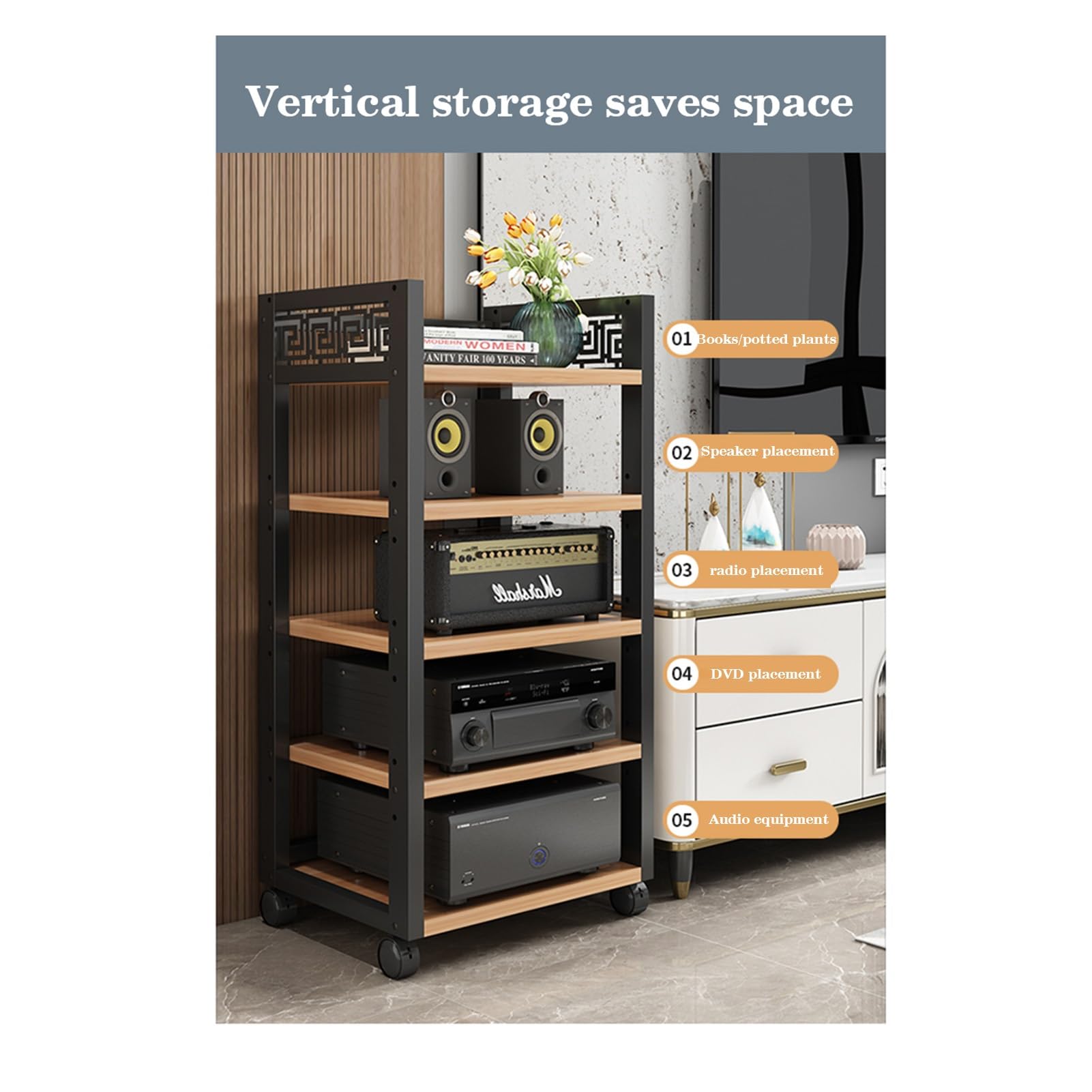 JNHWFDB 5段ステレオコンポーネントスタンドキャビネット