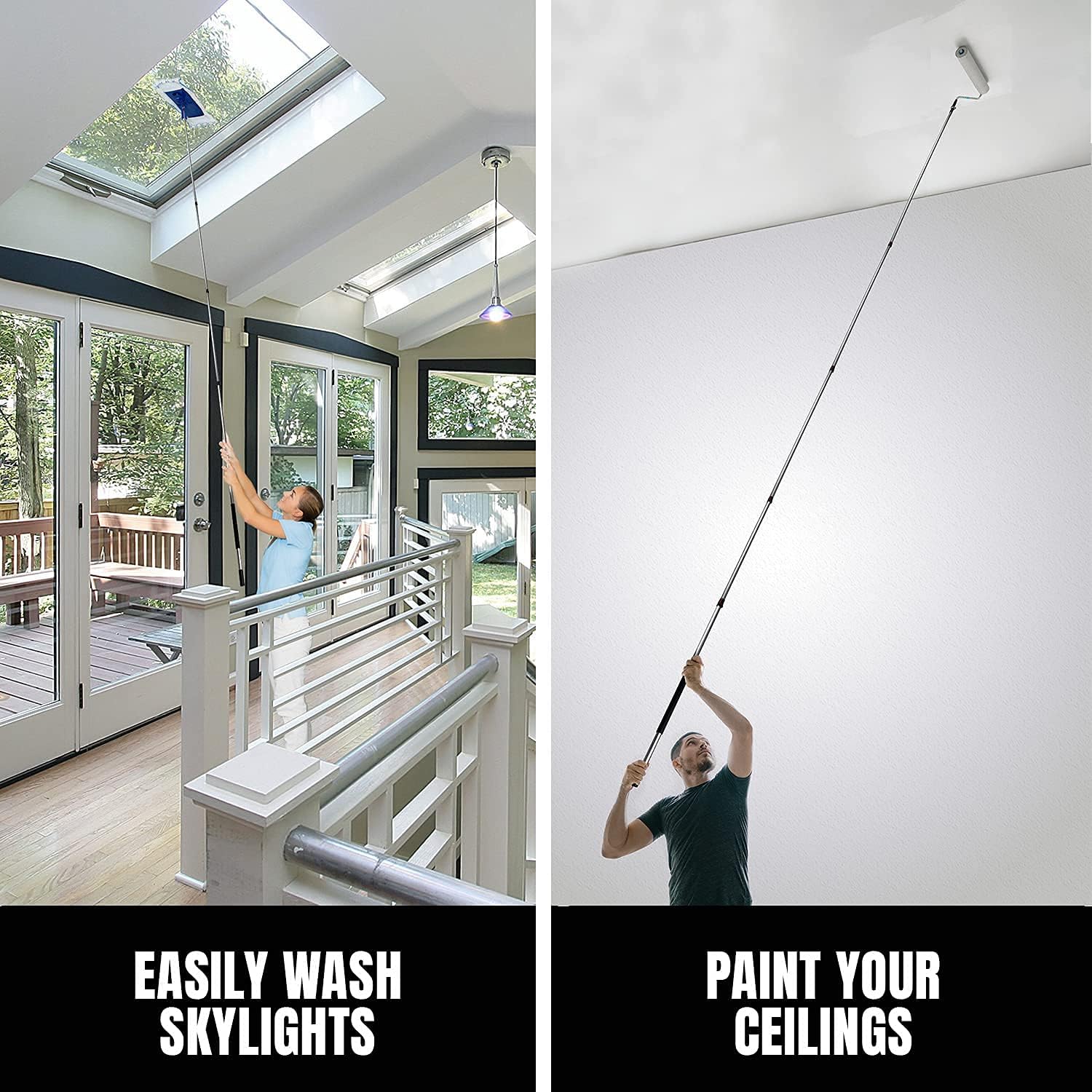 Telescopic Extension Pole - Multi-Purpose Pole, Paint Roller, Light Bulb Changer, Duster Pole, Antenna Pole, Hanging Lights, Gutter Cleaning - New Metal Tip Design - Free Duster Incl (6-24 Foot)