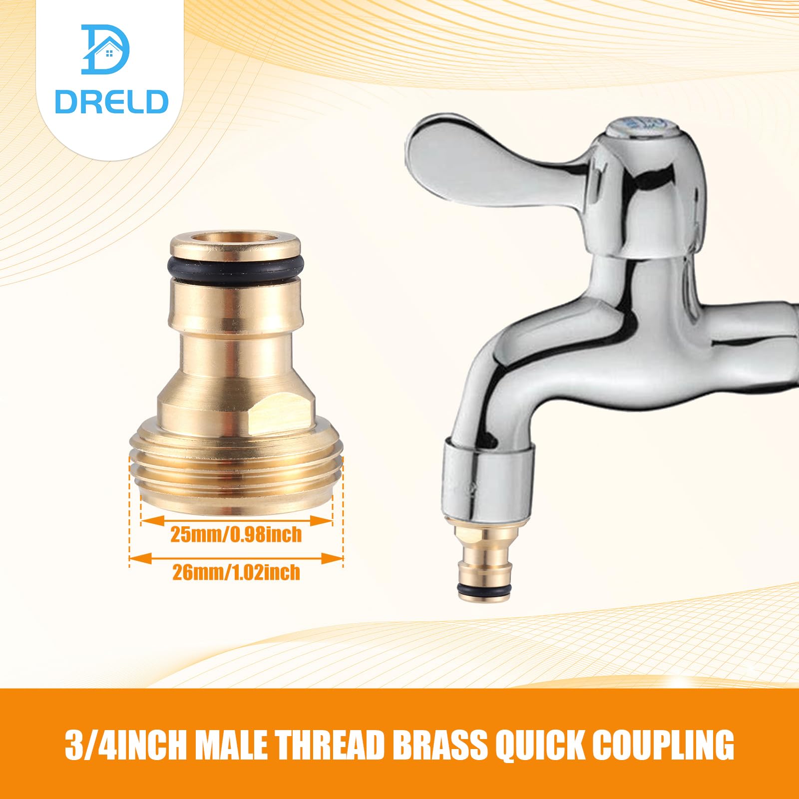 DRELD 2Pcs 3/4 Inch Brass Garden Hose Quick Adapters, Tap Connectors with External 3/4" Threads - Image 2