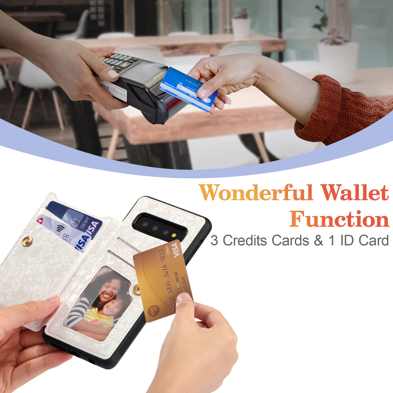 UEEBAI Wallet Case for Samsung Galaxy S10 with Card Holders, PU Leather Cover Kickstand RFID Blocking Double Magnetic Clasp Rilievo Flower Shockproof Flip Case for Women Girls - Whale