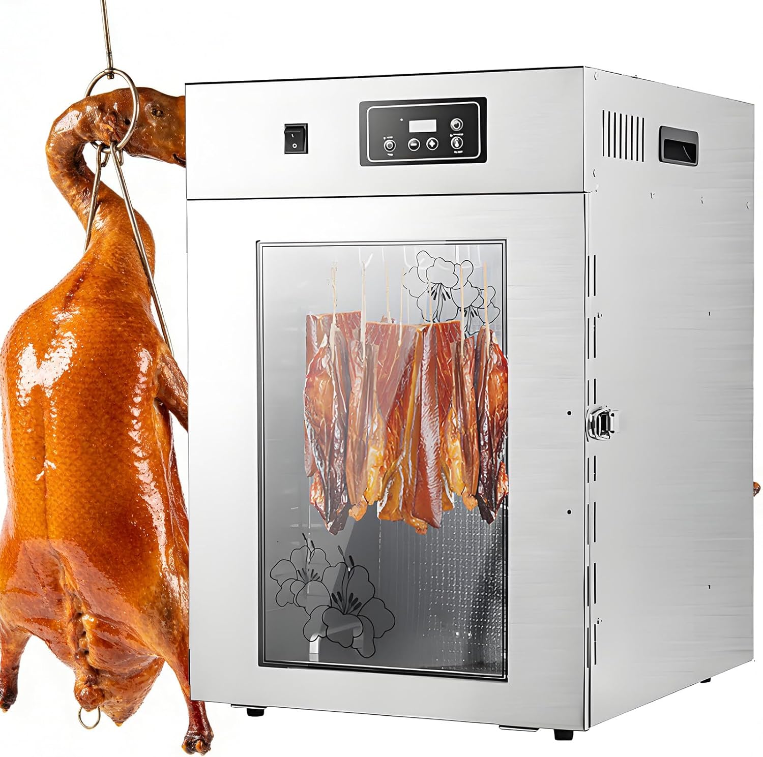 Food Dehydrator for Jerky,Box Drying Cabinet for Meat Processing & Drying,with Hooks,2-in-1 Smoker & Dryer,360° Rotation,Adjustable Temperature & Time,Drying Capacity 7.5kg