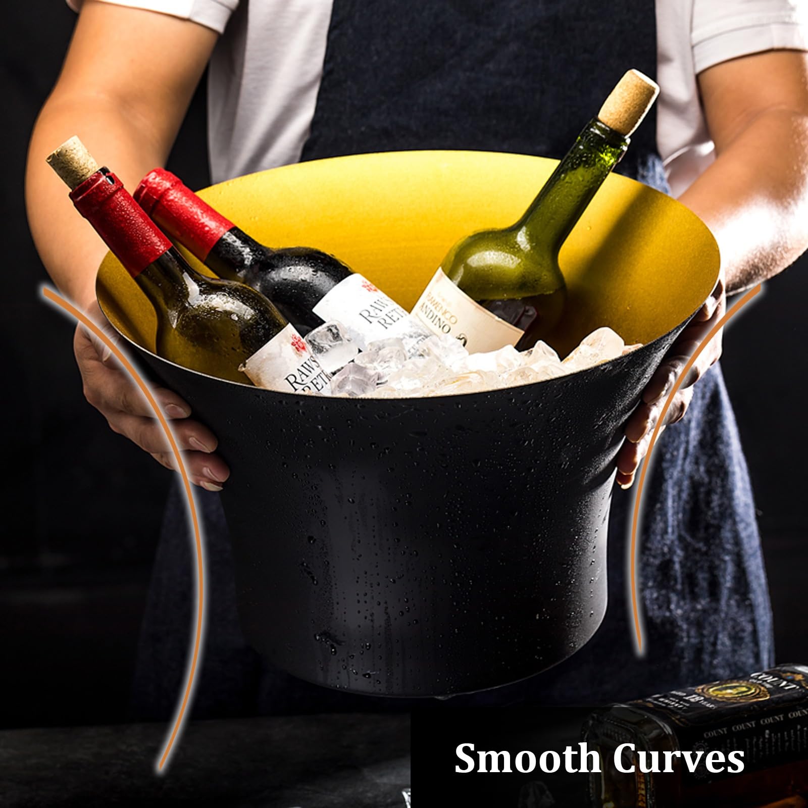 Secchiello per il ghiaccio in acciaio inox – nero oro champagne refrigeratore per bevande cocktail vino rosso birra – perfetto per campeggio, cene e banchetti