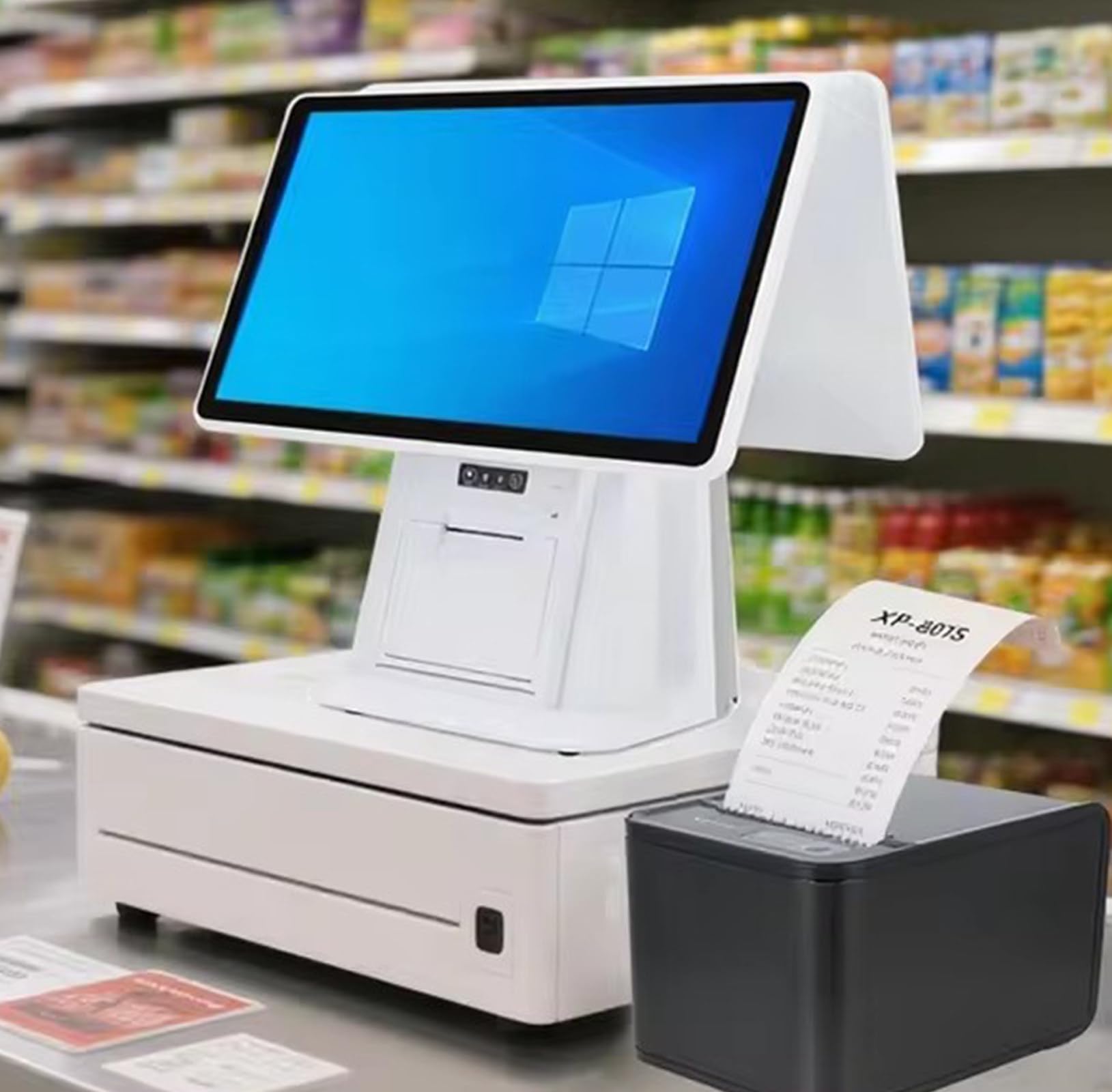 Caja registradora Inteligente de Todo en uno, con Pantalla táctil Dual de 15,6", Impresora térmica integrada de 58mm, 8 GB de RAM, SSD de 128 GB, Cajas registradoras pos con Windows7/10