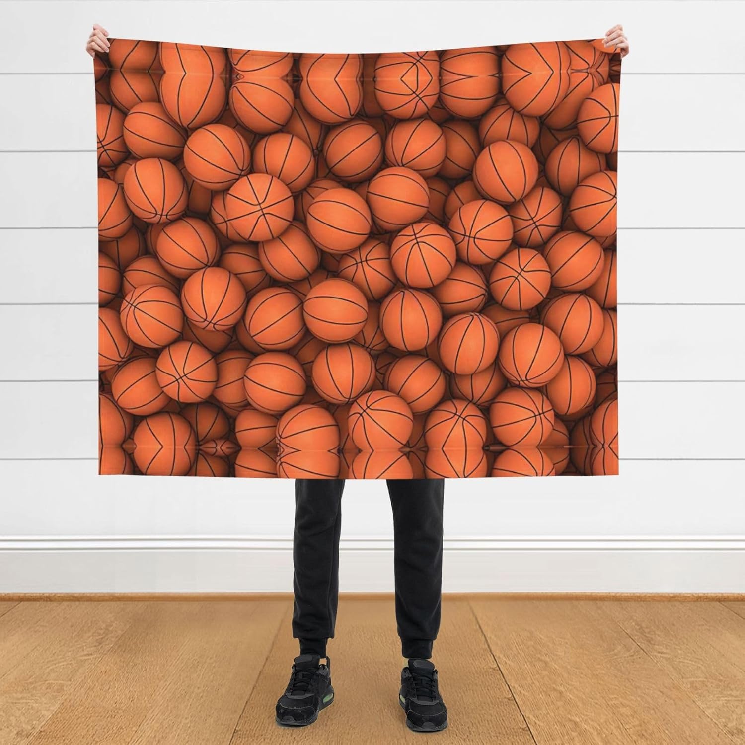 Basketball Orange Print Cozy Soft Blankets Warm 50x60 in Lightweight Blanket for Camping Travel