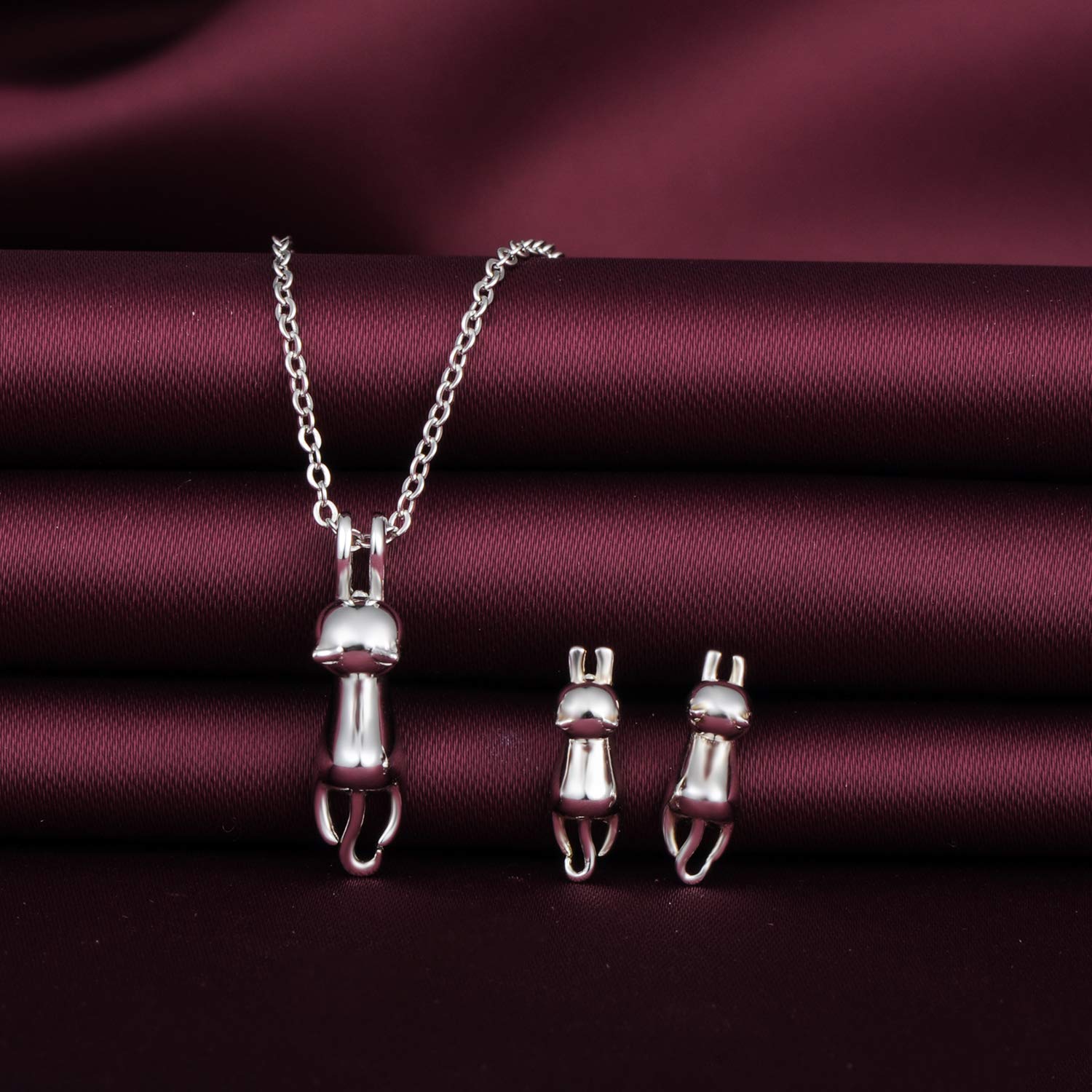 Yumilok Conjuntos de joyas de plata 925, lindo collar de gato, aretes únicos de gato, joyas elegantes para mujeres, regalos cumpleaños