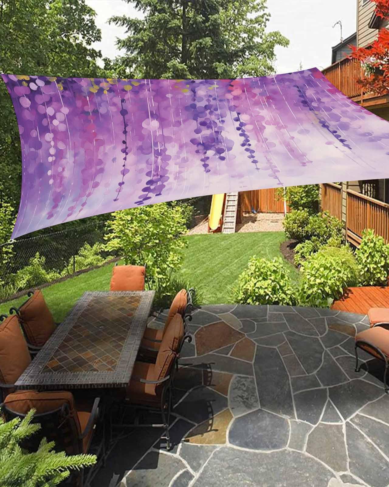 Elegant Purple Sun Sail Shades Rectangle Canopy,Sunlight Block Heavy Duty Curved Backyard Shade Cover,Waterproof Sun Shades for Patios Garden Outdoor,8'x10' Modern Abstract Watercolor Wildflower