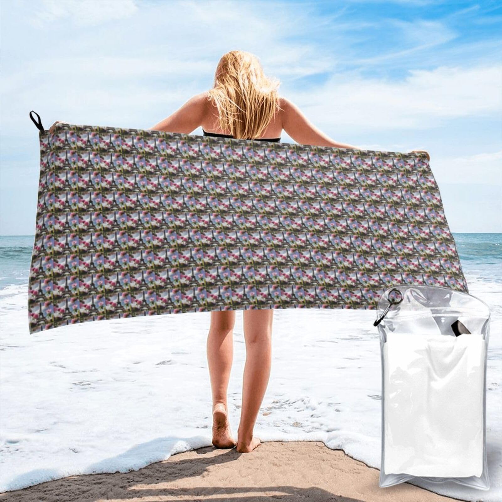 JBJGKHLP Flower Paris Eiffel Towers Print Quick Dry Portable Towel For Beach Camping Hiking Yoga Fitness Outdoor Adventures