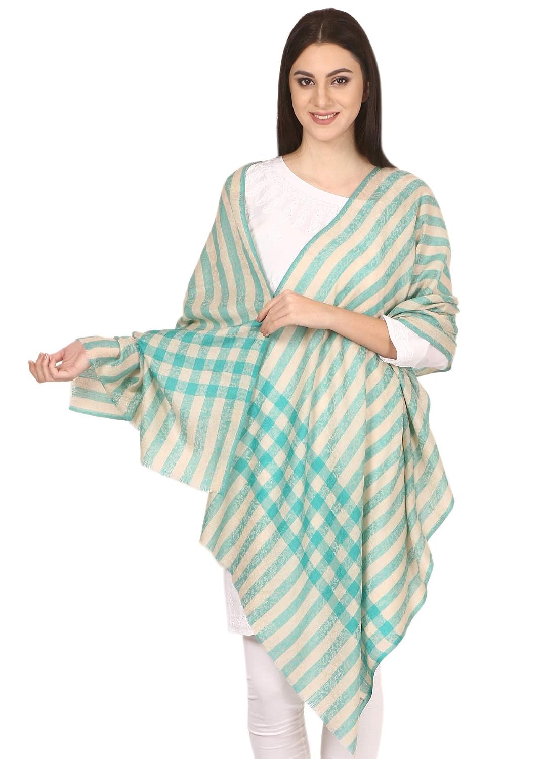 Pashtush Women's Fine Wool Stole, Soft and Warm, Check-stripe Design, Jacquard Weave, Luxury Fine Wool Scarf - Review, Price and Buying Guide