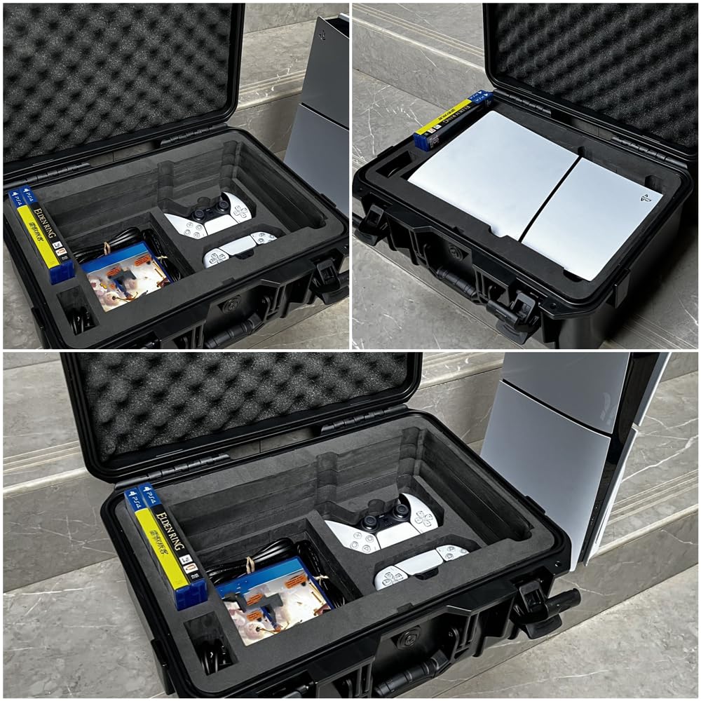 Funda de Transporte rígida para PS5 Slim, Estuche de Viaje Impermeable de Gran Capacidad Bolsa de Almacenamiento Consola para Playstation 5, Auriculares, mandos y Accesorios