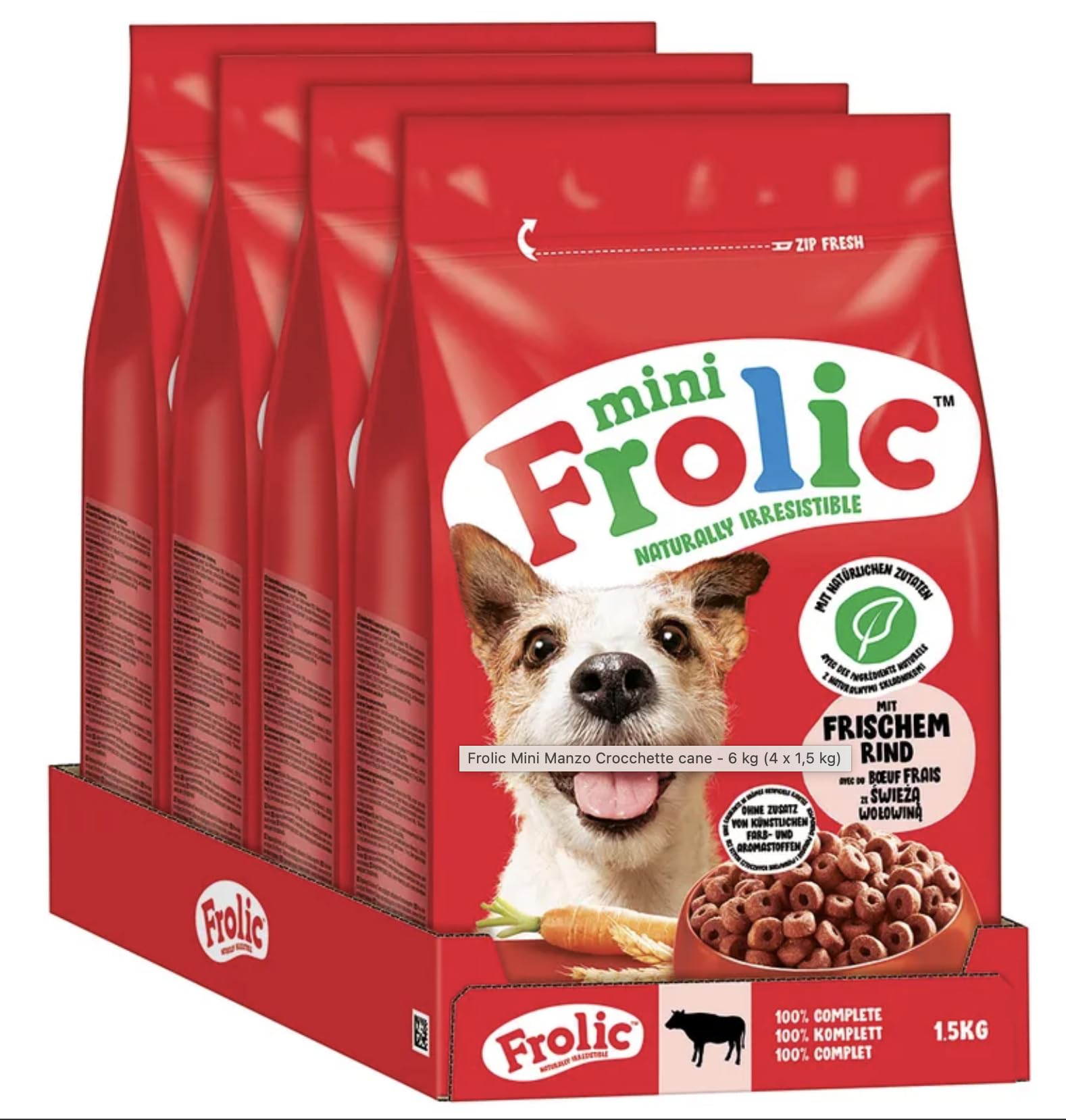 Frolic Mini croquettes pour Petits Chiens avec bœuf Frais 4 x 1,5 kg