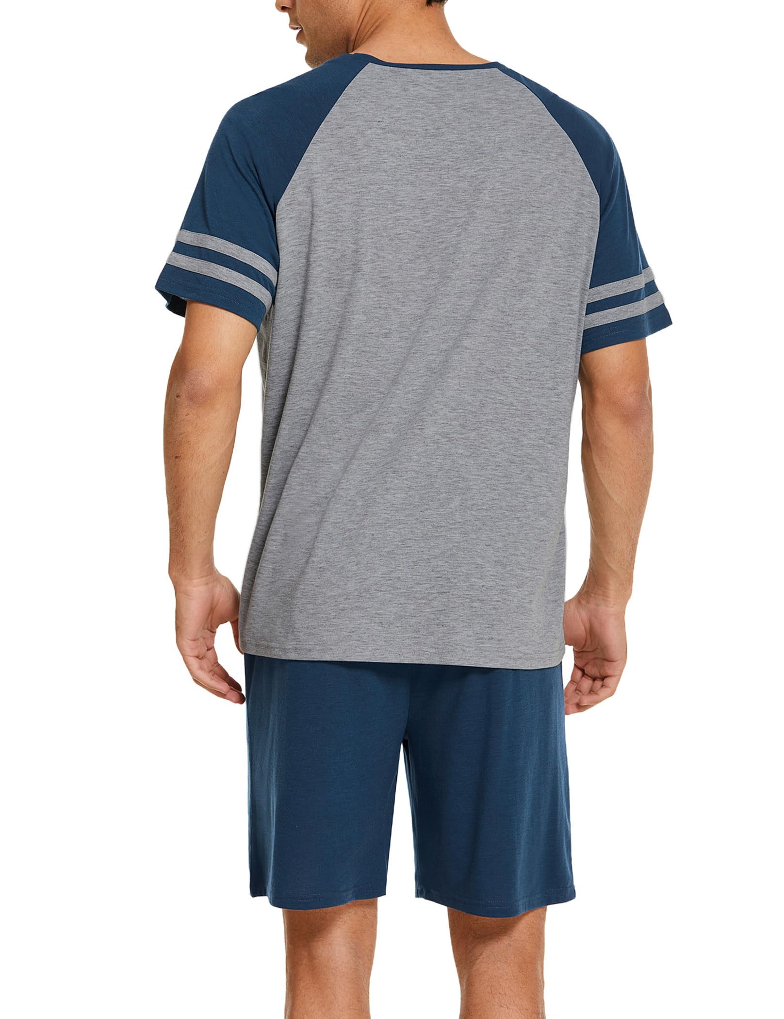 Ekouaer Herren Schlafanzug Kurz Pyjama Kurzarm Sommer T-Shirt und Shorts Zweiteilig Set S-XXL
