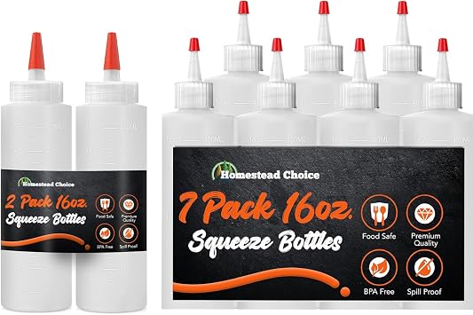 Plastic Squeeze Bottles for Sauces - Condiment Squeeze Bottles for Liquids - BPA Free Squirt Bottle with Cap - Ketchup, Syrup, Oil, Dressings, Honey & Arts and Crafts