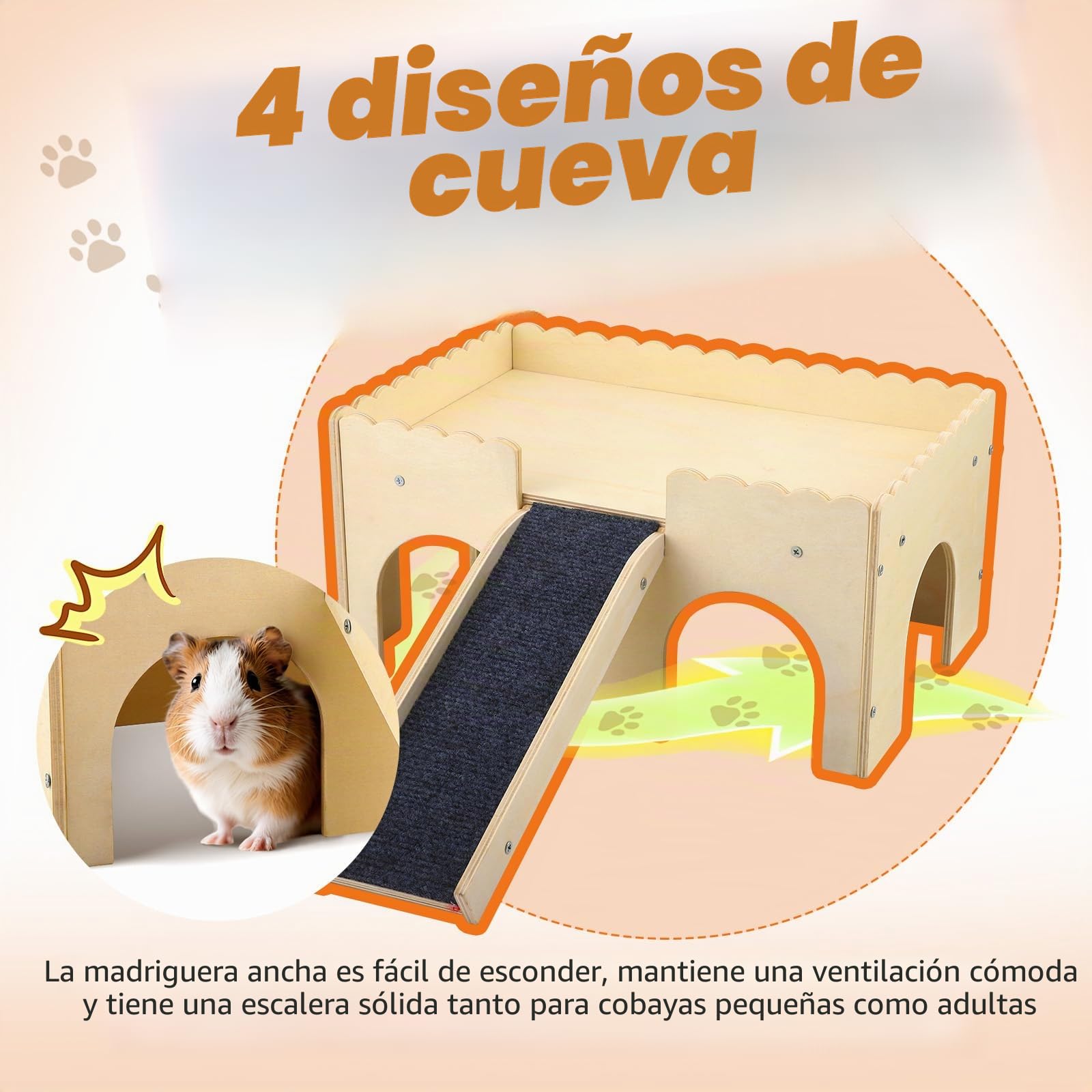 Escondite para Conejillos de Indias, Juguete de Madera con escaleras y esteras, 2 Animales pequeños, esconde y Castillo para hámsters, Conejos y Chinchillas