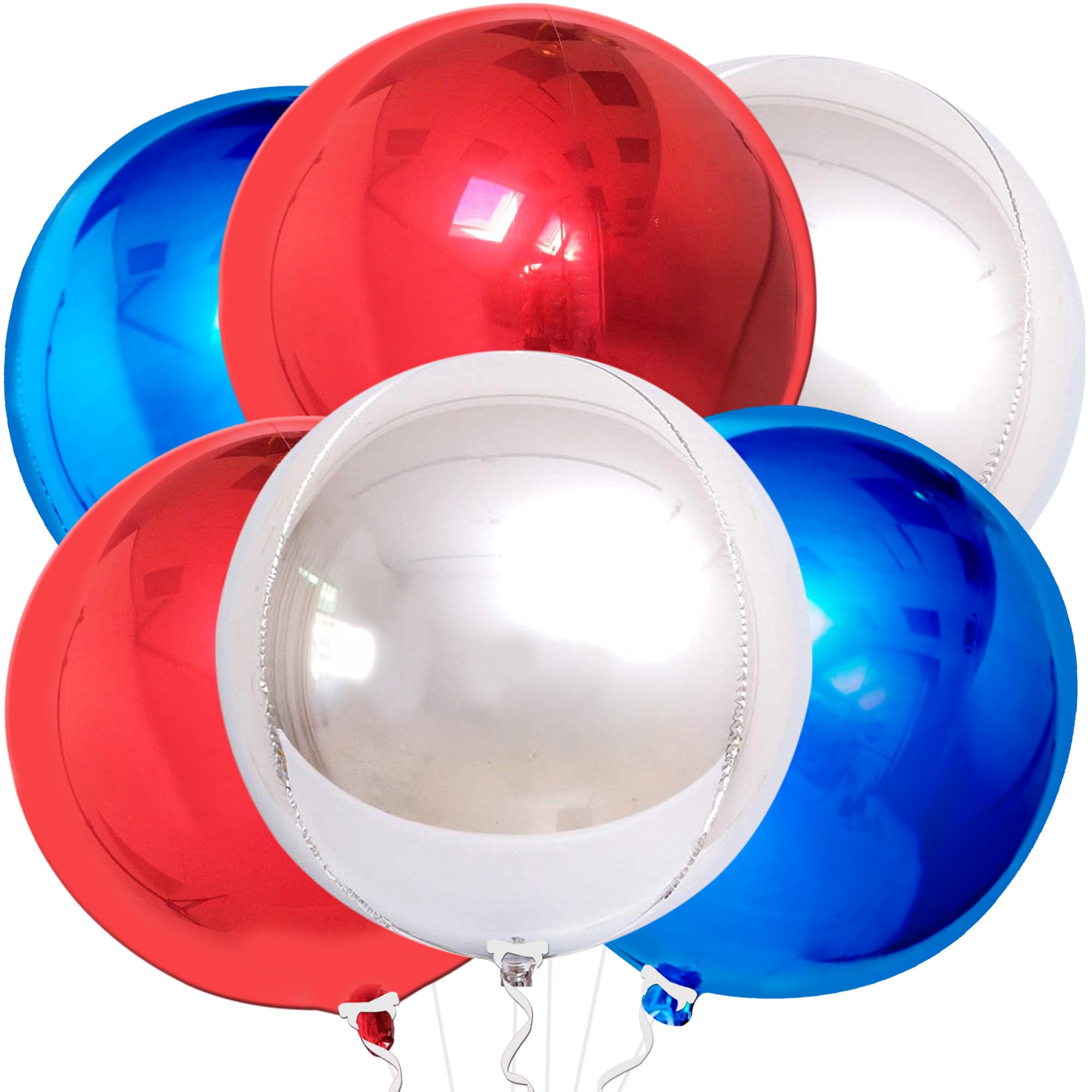 22 Inch Red White and Blue Foil Balloons - Pack of 6 Labor Day Decorations